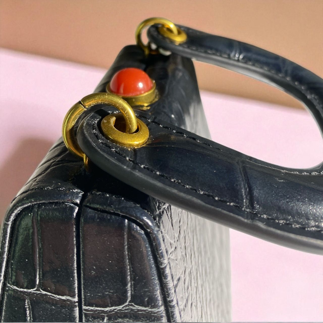 Staud STAUD Kenny Croc-Embossed Leather Top Handle Bag - Black Size ONE SIZE - 10 Thumbnail