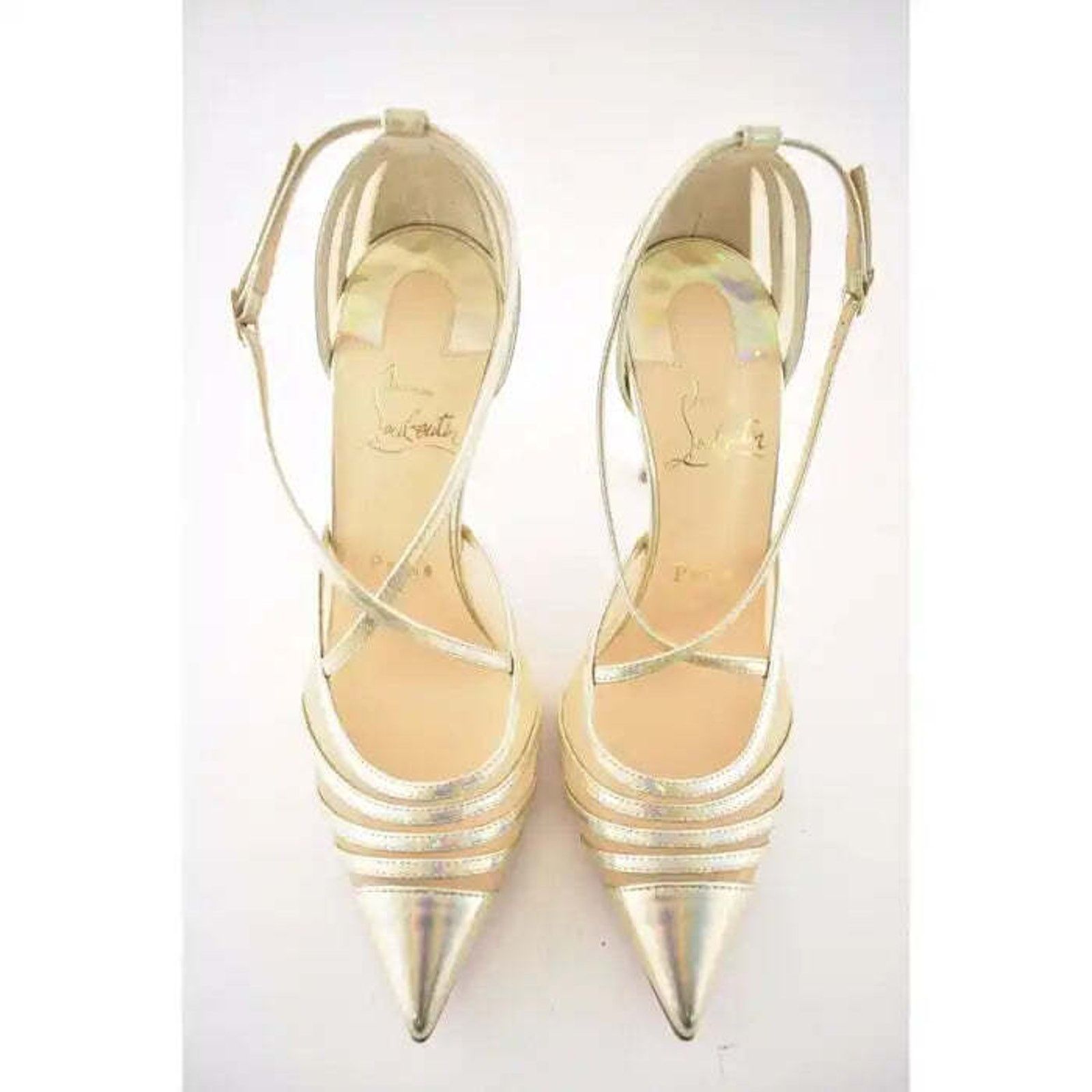 Christian Louboutin Theodorella 100 Platine Gold Mesh Ankle Strap Heel Pump 37 Size US 7 / IT 37 - 7 Thumbnail