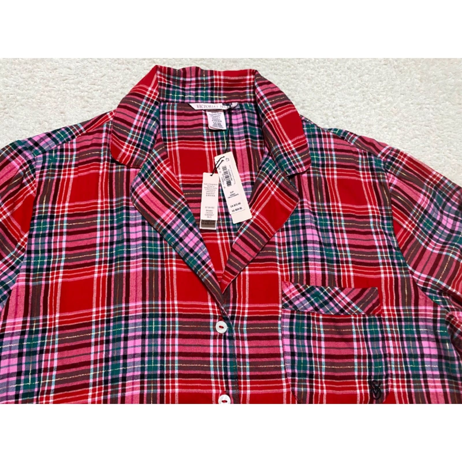 Victoria's Secret Victoria’s Secret Womens Pajama Top Shirt S Multicolor Plaid Flannel Cotton Blend Long Sleeve Collared Button NWT New Size S / US 4 / IT 40 - 3 Thumbnail