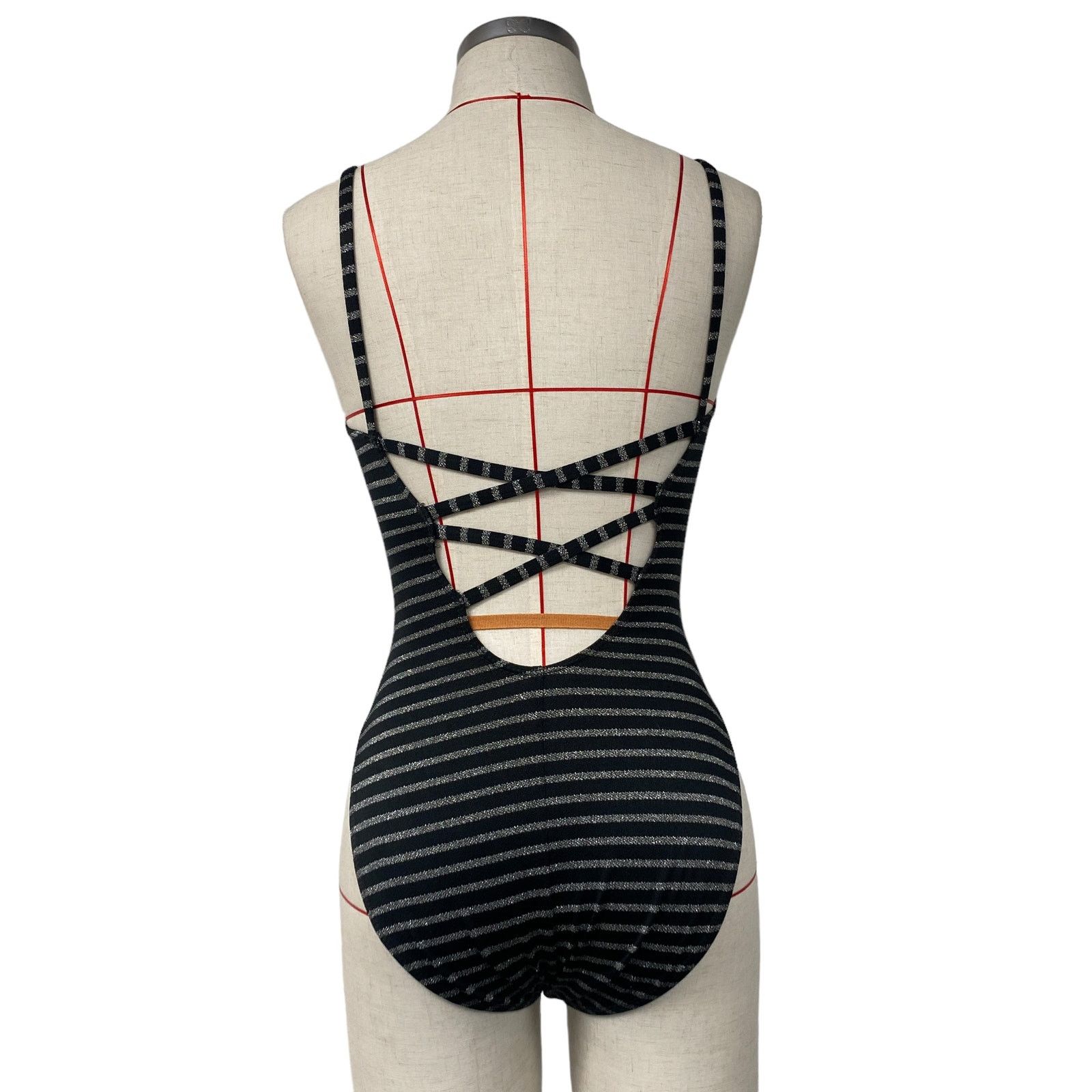 Vintage Vintage Coral Key Black Striped One Piece Swimsuit Size M / US 6-8 / IT 42-44 - 4 Thumbnail