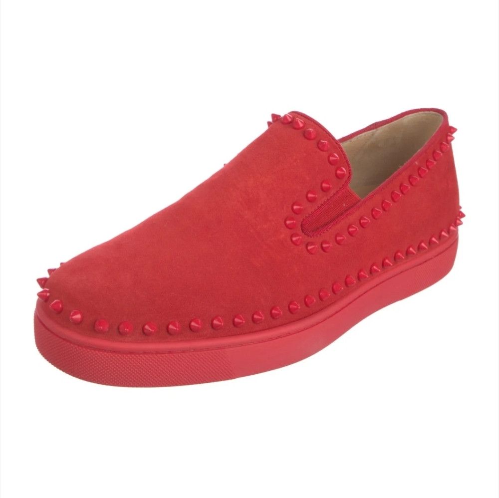 CHRISTIAN LOUBOUTIN Pik Boat Mens Shoes Spike Slipons Red