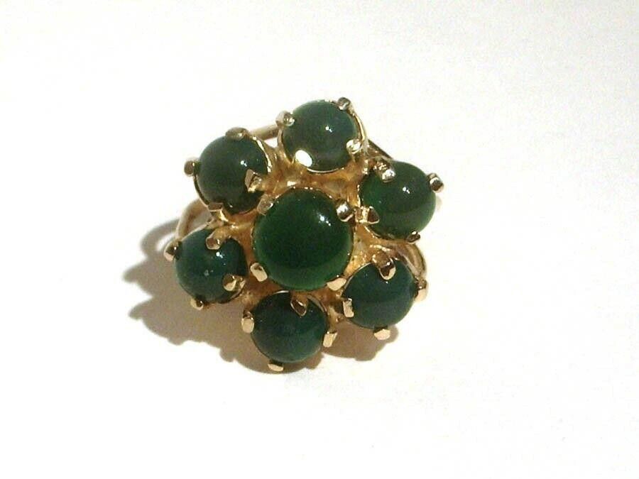 Designer 18ktGold Vermeil Silver Flower Cocktail Ring Green Cabochons Size ONE SIZE - 1 Thumbnail