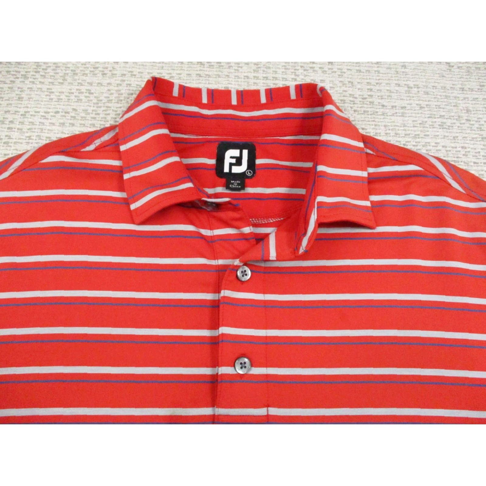 Footjoy FootJoy Polo Shirt Mens Large Red White Blue Stripe Performance Golf FJ Stretch Shirt Size US L / EU 52-54 / 3 - 4 Thumbnail