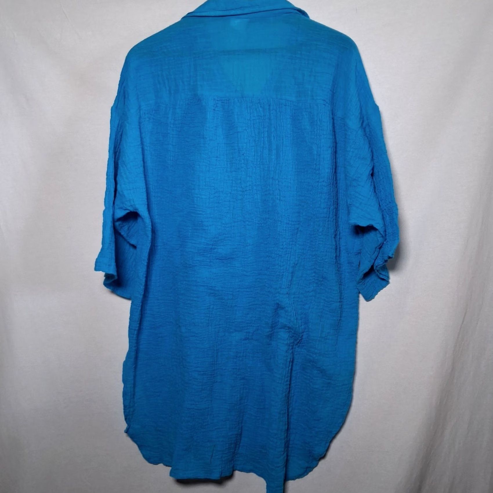 Vintage VINTAGE Loom Wear Shirt 3X Plus Size Turquoise Guaze Cotton Button Up Short Slv Women Blouse USA Made Size XXL / US 16-18 / IT 52-54 - 2 Thumbnail