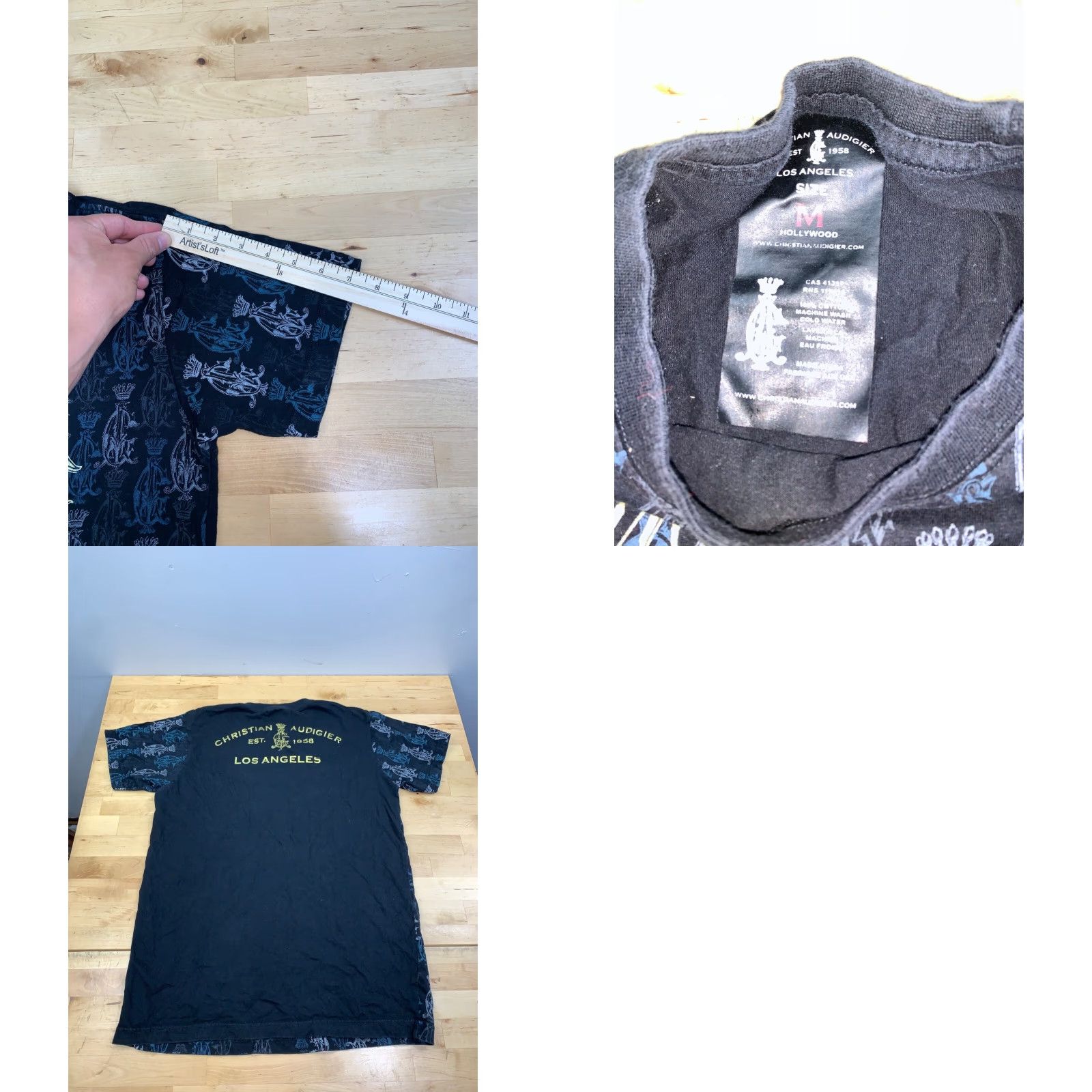 Vintage Christian Audigier Los Angeles Graphic Shirt Mens M Black Grenade Wings Tattoo Skull Designer T-Shirt Short Sleeve Size US M / EU 48-50 / 2 - 8 Thumbnail