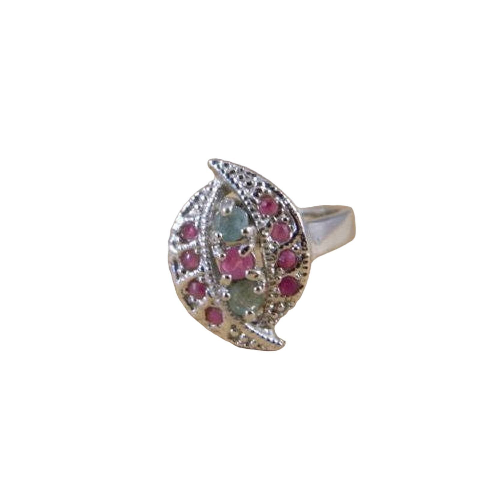 image of Vintage Sterling Silver Emerald Ruby Gemstone Ring Size 6.5 in Green, Women's