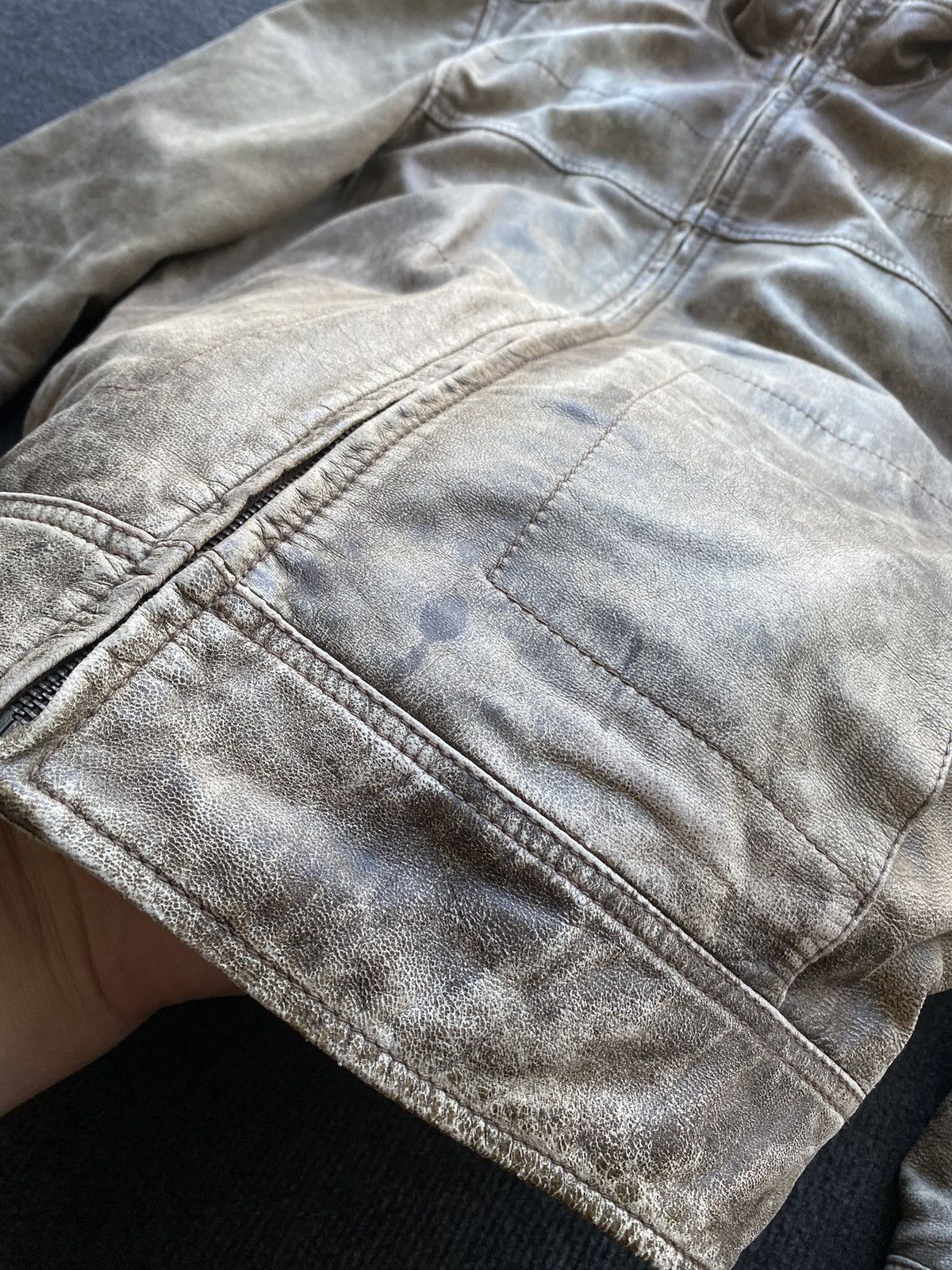 Linea 🔥Opium Punk Gothic Faded Distressed Leather Jacket S emo y2k Size US S / EU 44-46 / 1 - 21 Thumbnail