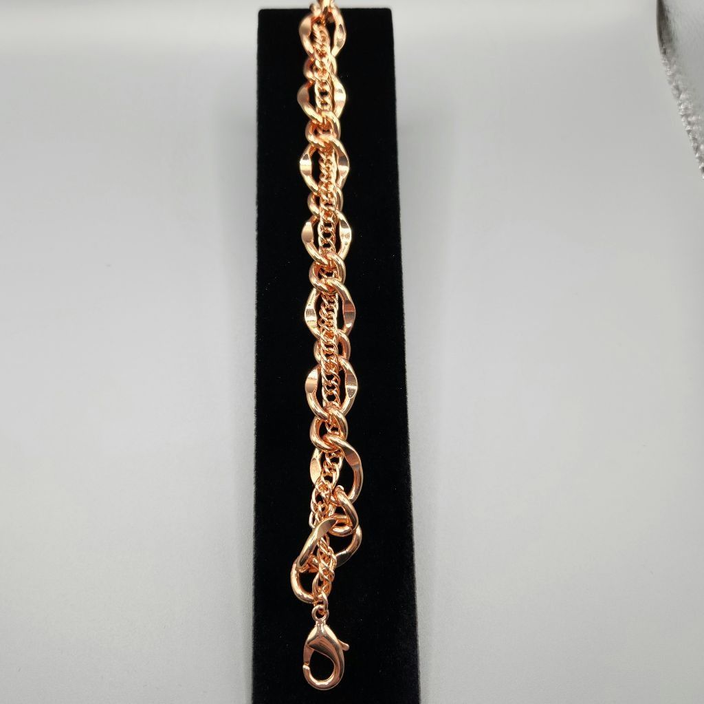 Designer Chunky Rose Gold-Tone Bracelet Double Strand Intertwined 7.5 Size ONE SIZE - 4 Thumbnail