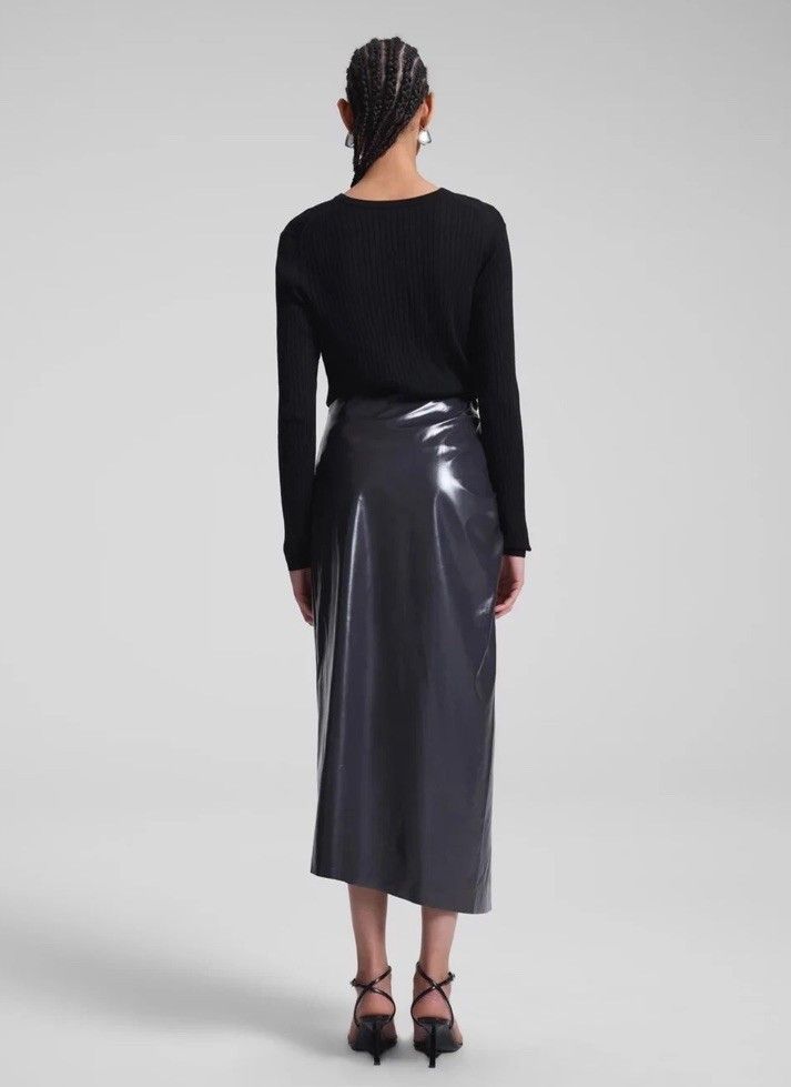 A.L.C. A.L.C. Tessa Ruched Faux Leather Midi Skirt Smoke 12 NWT Size 34" / US 12 / IT 48 - 2 Thumbnail