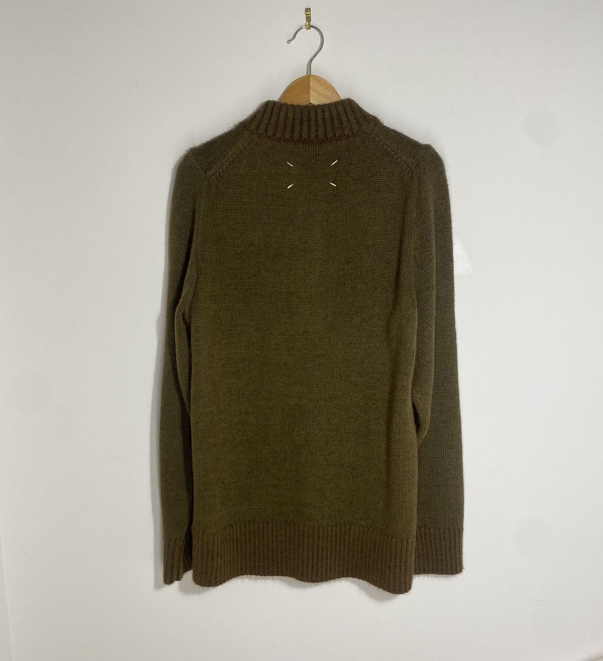 image of Maison Margiela Olive Half Zip Sweater in Khaki, Men's (Size Medium)