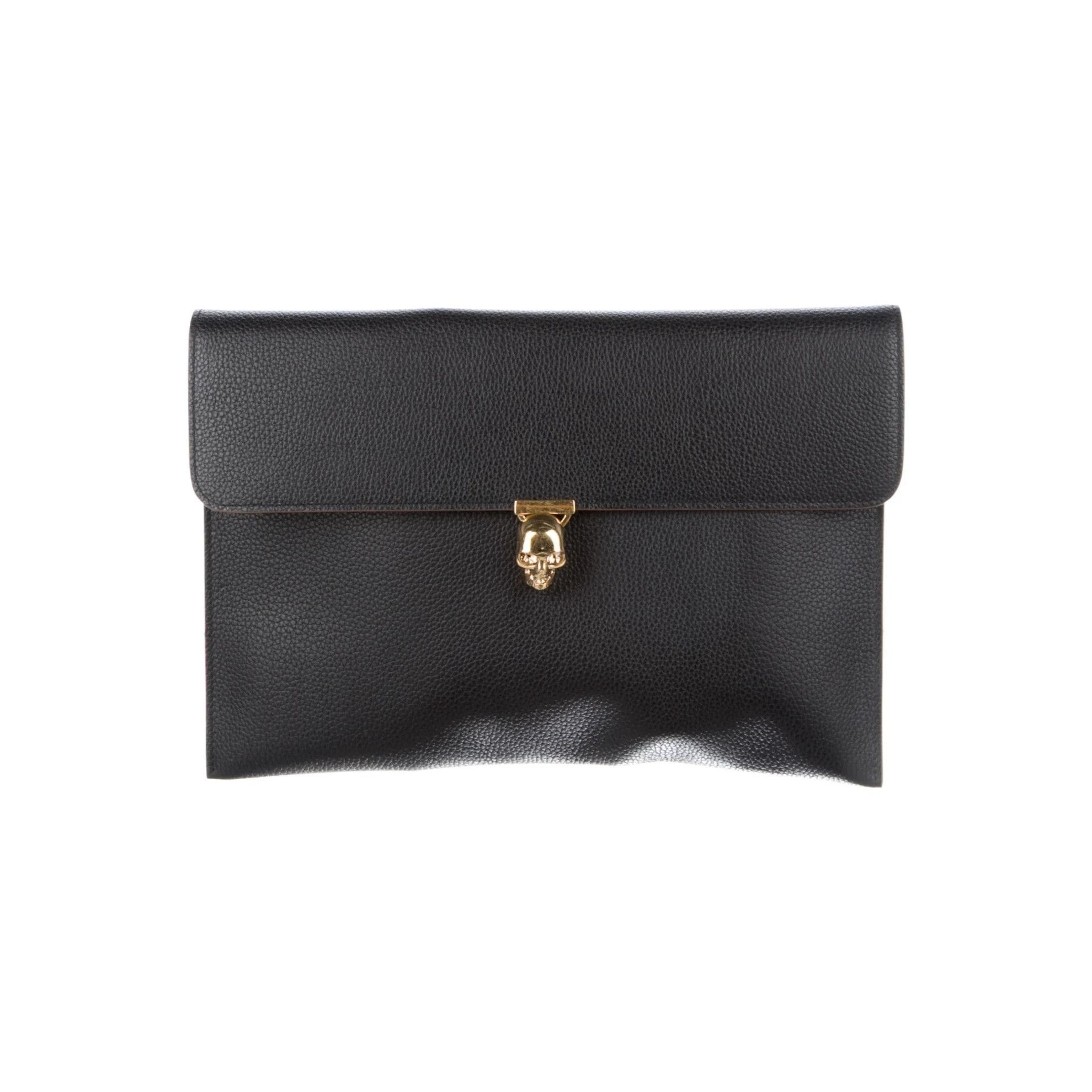 Alexander McQueen Alexander McQueen Black Leather Skull Clutch With Gold-Tone Size ONE SIZE - 2 Thumbnail