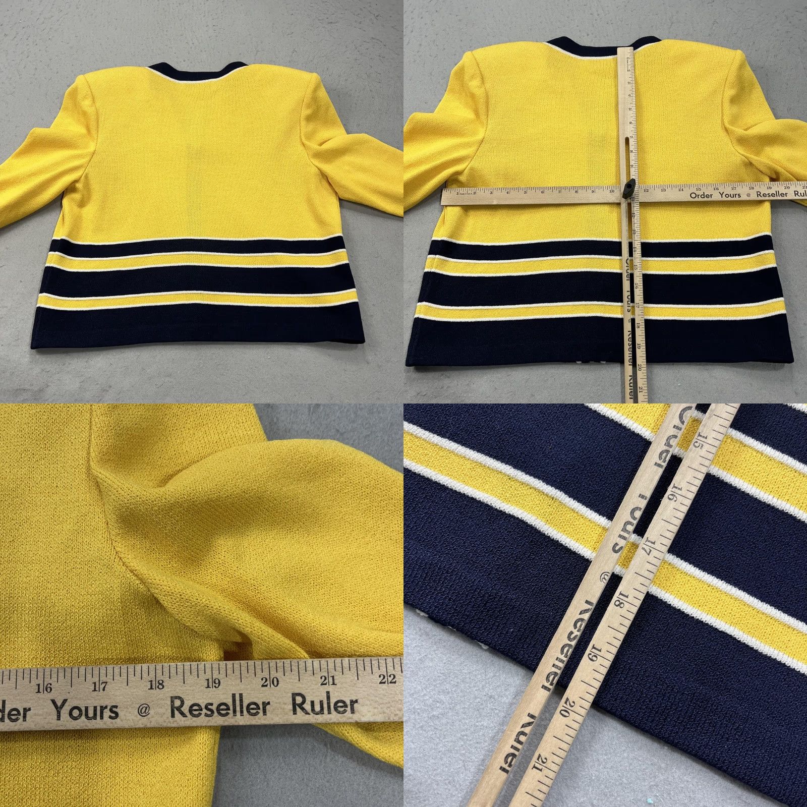 Vintage VINTAGE St John Collection Sweater Jacket Womens 10 Yellow Santana Full Zip Cardigan Knit Crew Neck Striped 80s 90s Designer Womens Size L / US 10 / IT 46 - 8 Thumbnail