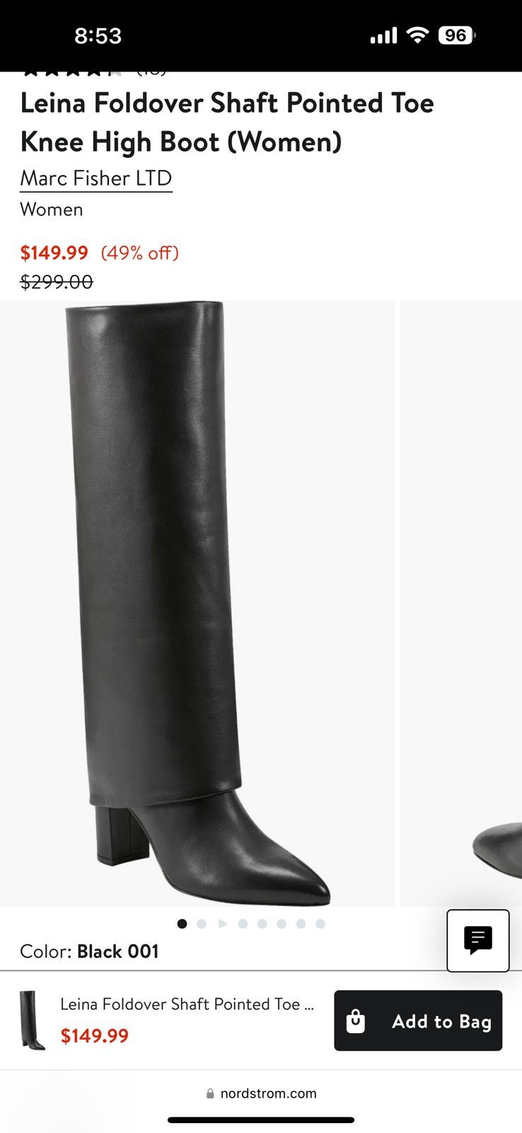 Marc Fisher Foldover knee high black boots leather Size US 7.5 / IT 37.5 - 4 Thumbnail