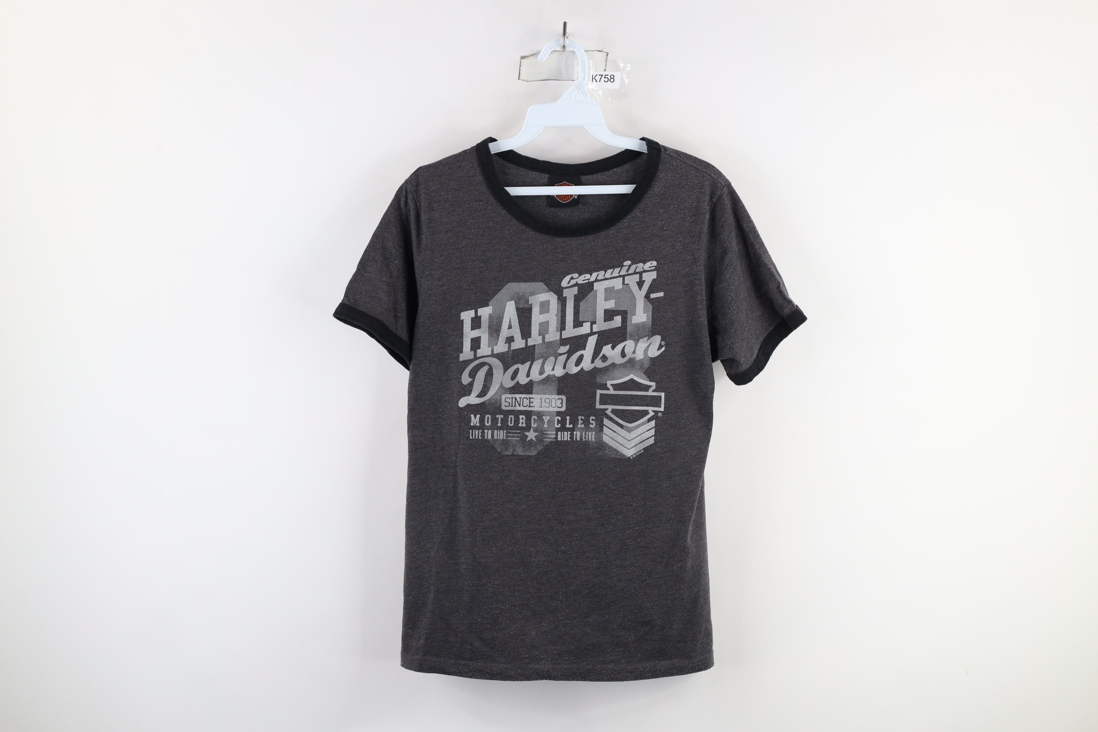 Harley Davidson × Vintage Vintage Y2K Harley Davidson Spell Out Ringer T-Shirt Gray Size L / US 10 / IT 46 - 1 Thumbnail