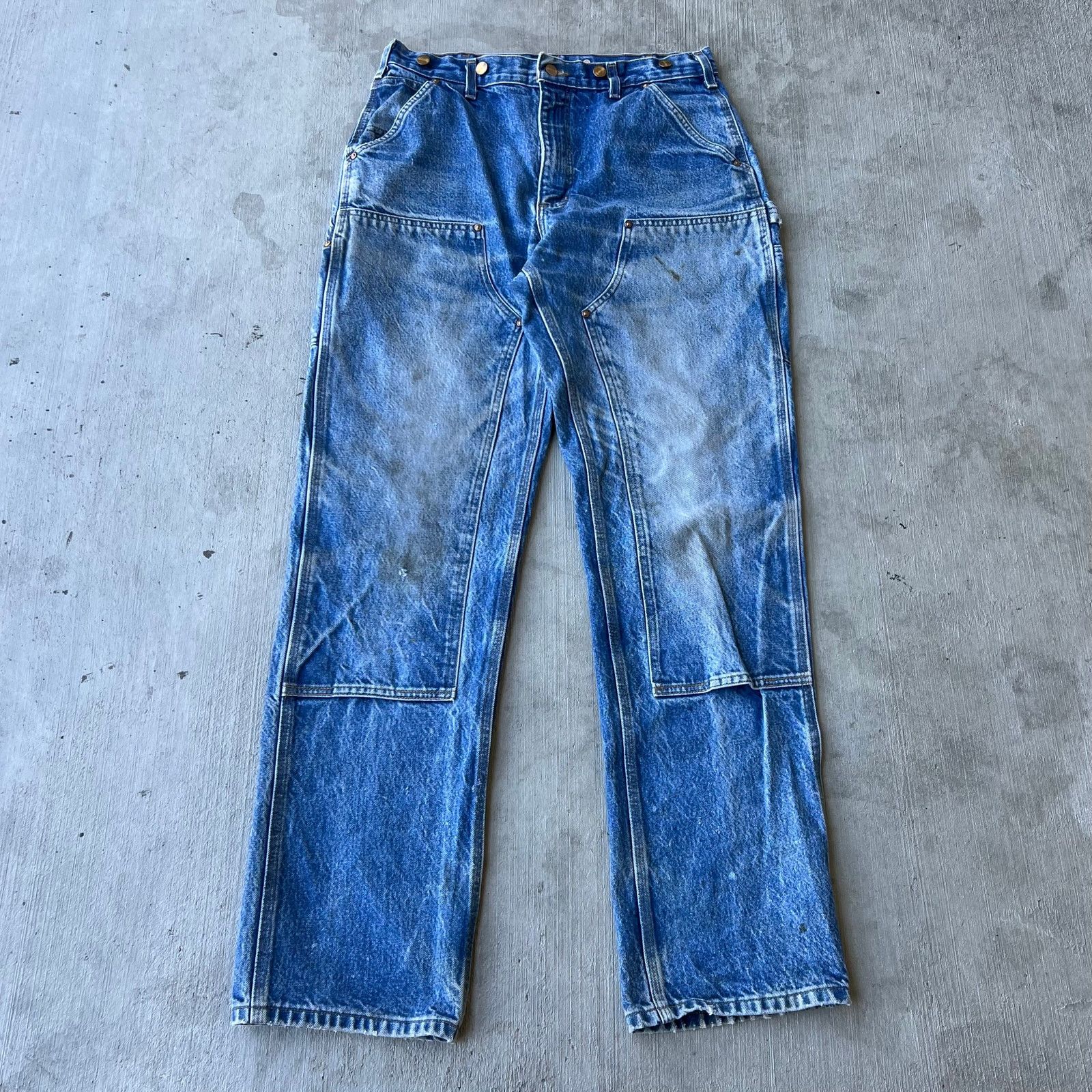 Carhartt × Vintage Carhartt faded blue denim double knee work carpenter pants Size US 32 / EU 48 - 1 Thumbnail