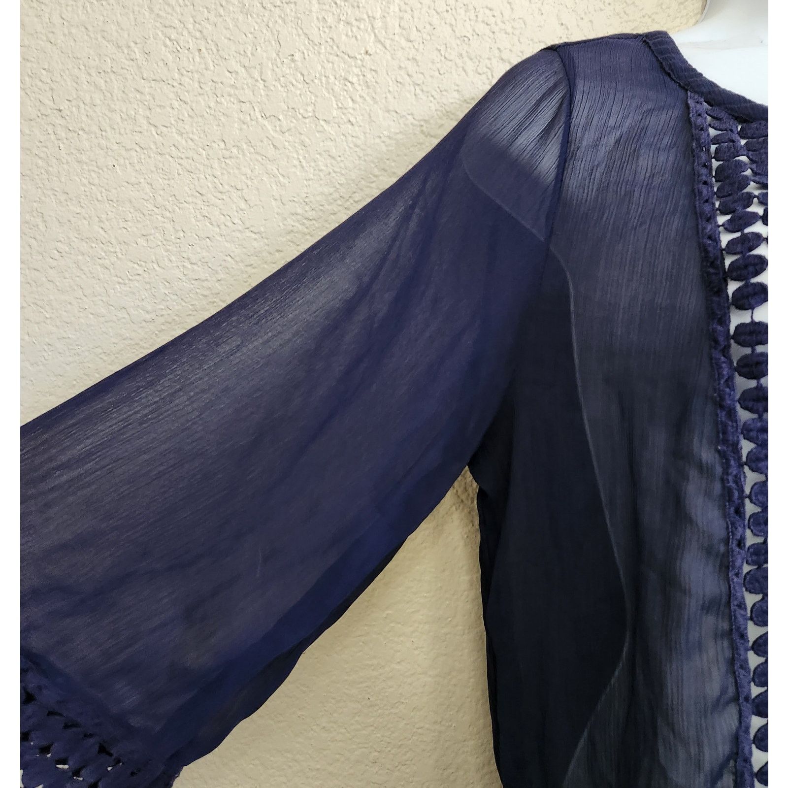 Other Charming Charlie Blue Sheer Crochet Detail Bodice Top Medium Size M / US 6-8 / IT 42-44 - 3 Thumbnail