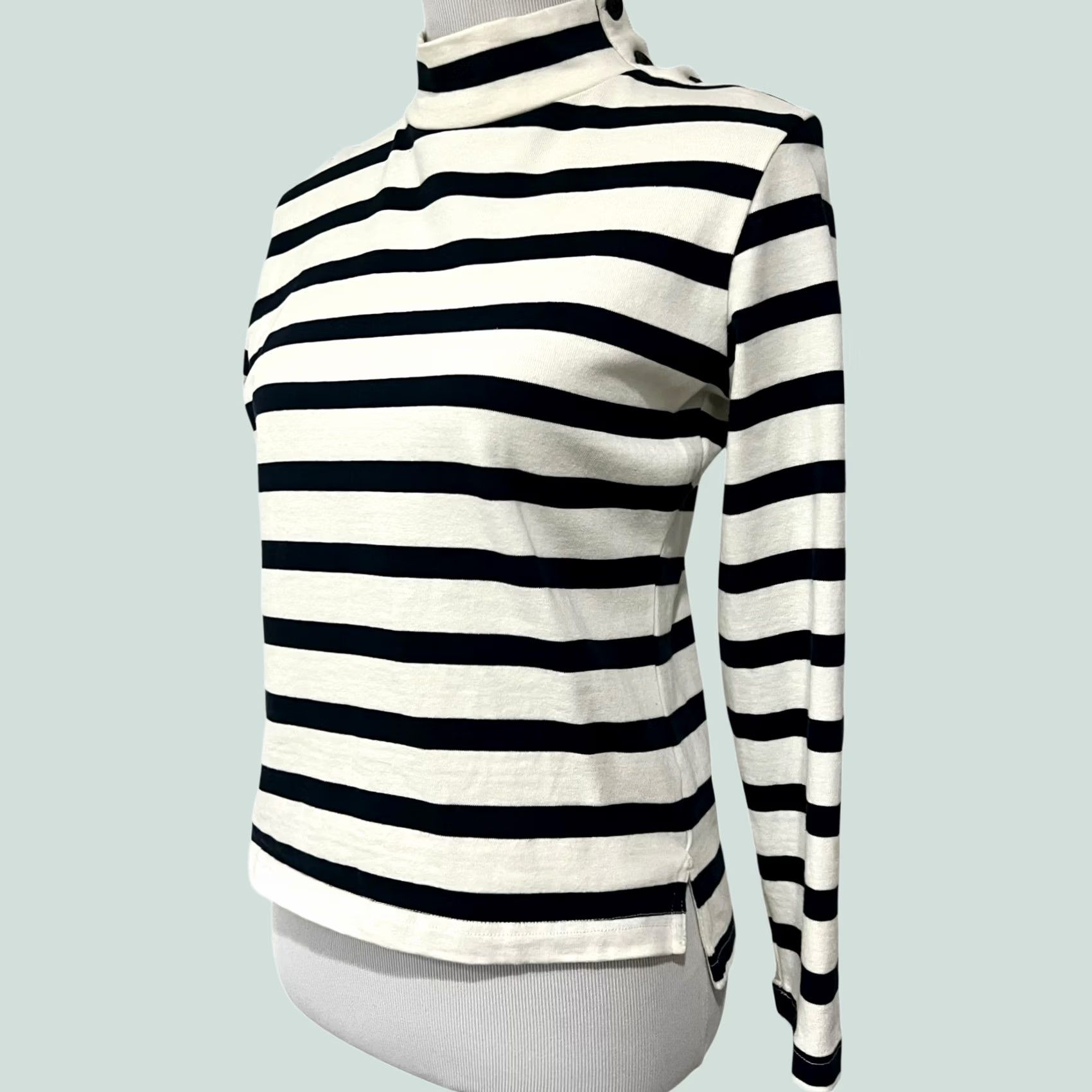 Nautica Guideboat Co. Top Womens XS Blue White Nautical Striped Mock Neck Cotton Blouse Womens XS Blue White Striped Mock Neck 3/4 Sleeve Size XS / US 0-2 / IT 36-38 - 1 Thumbnail