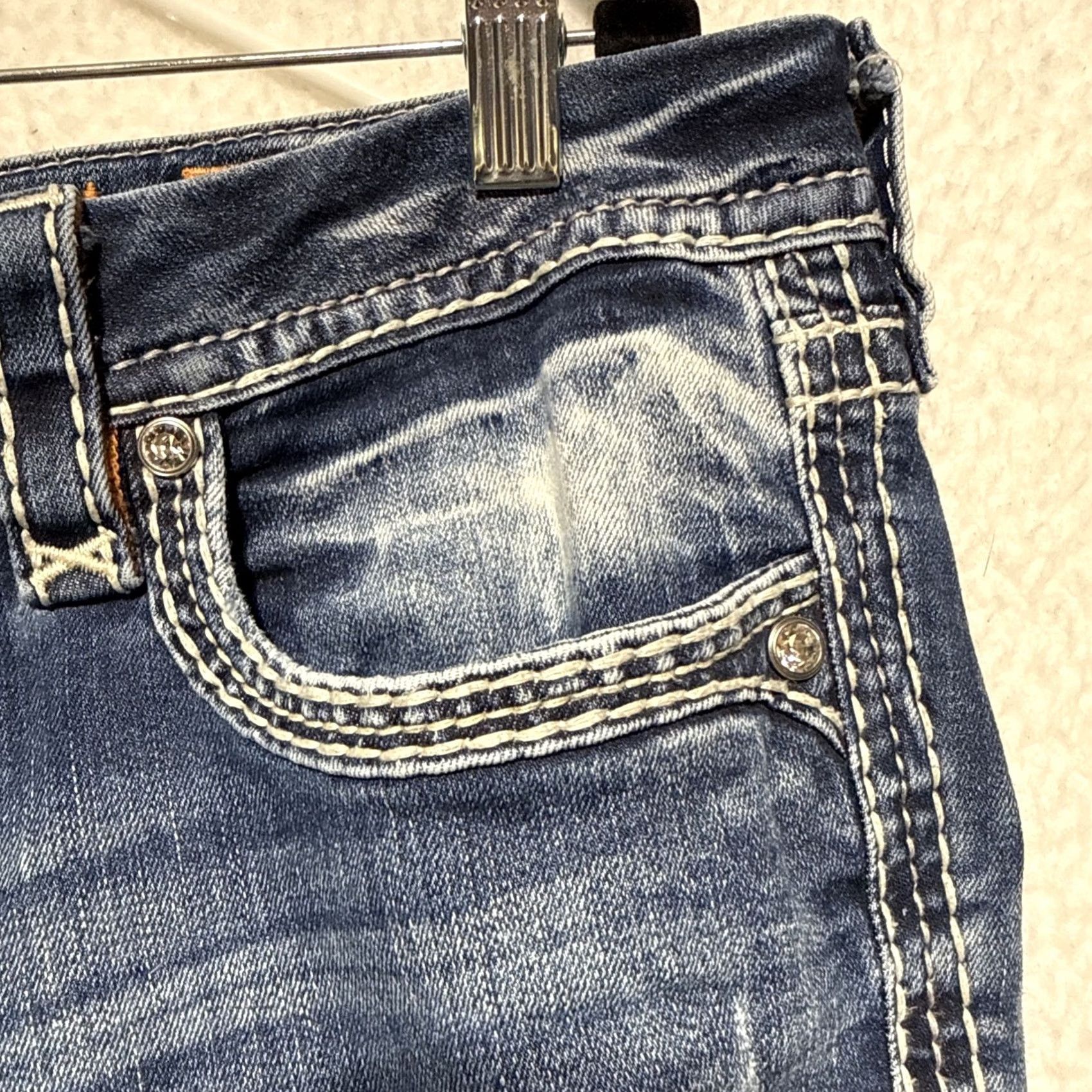 Vintage Rock Revival Yui Jeans Women Bootcut 5-Pocket Bling Stitches Mid Rise Blue 38x31 Size 24" / US 00 / IT 34 - 3 Thumbnail