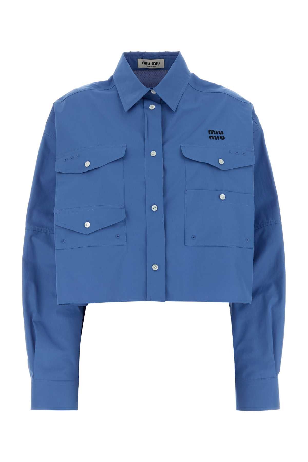 Miu Miu Cerulean Poplin Oversize Shirt Size M / US 6-8 / IT 42-44 - 1 Thumbnail