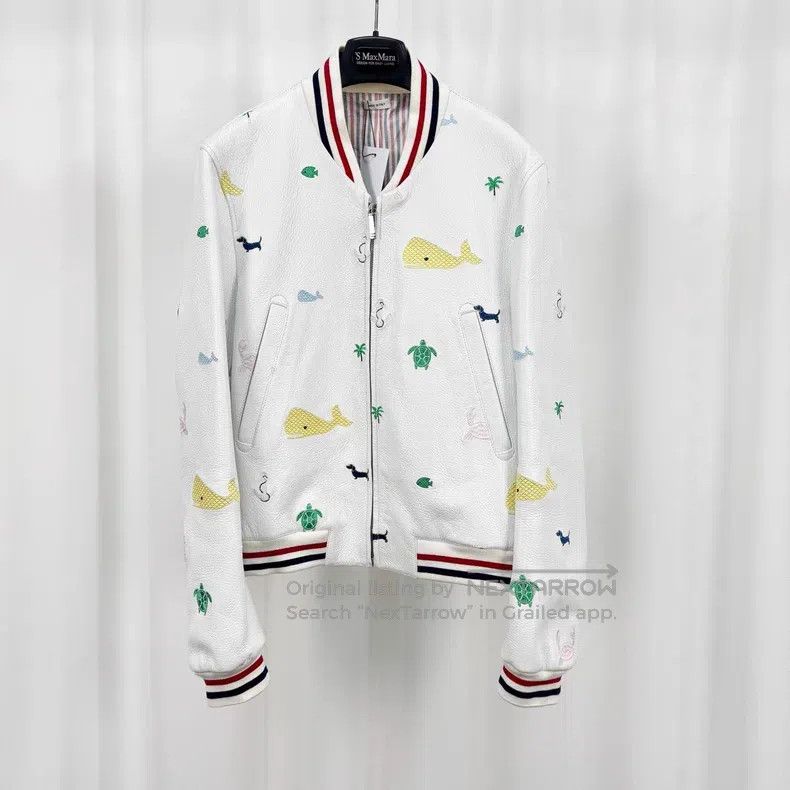 Thom Browne Thom Browne Embroidered Leather Baseball Jacket Size US XS / EU 42 / 0 - 1 Thumbnail