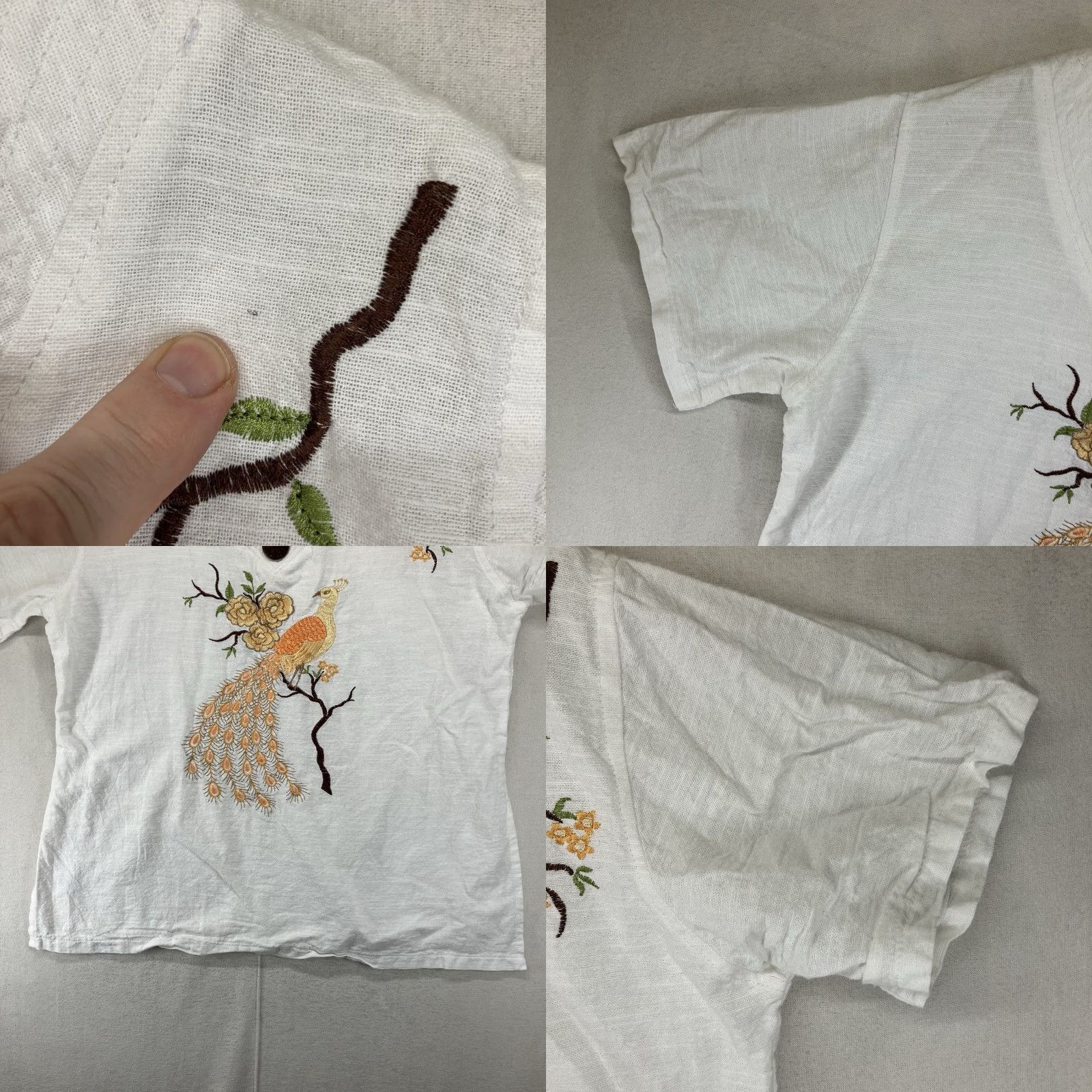 Vintage Pha Thai Shirt Women's Cotton White V-Neck Embroidered Golden Roses Peacock Casual Short Sleeve L Relaxed Regular Size Large Size L / US 10 / IT 46 - 9 Thumbnail