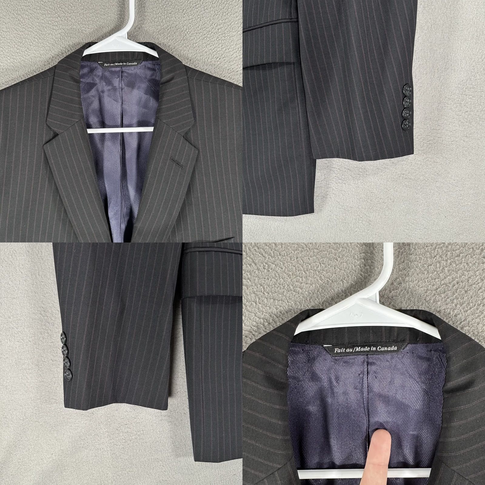 Jack Victor Jack Victor Blazer Mens 44R Black Wool Striped Notch Lapel Single-Breasted Two-Button Front Flat Front Double-Vented Coat Jacket Size 44R - 8 Thumbnail