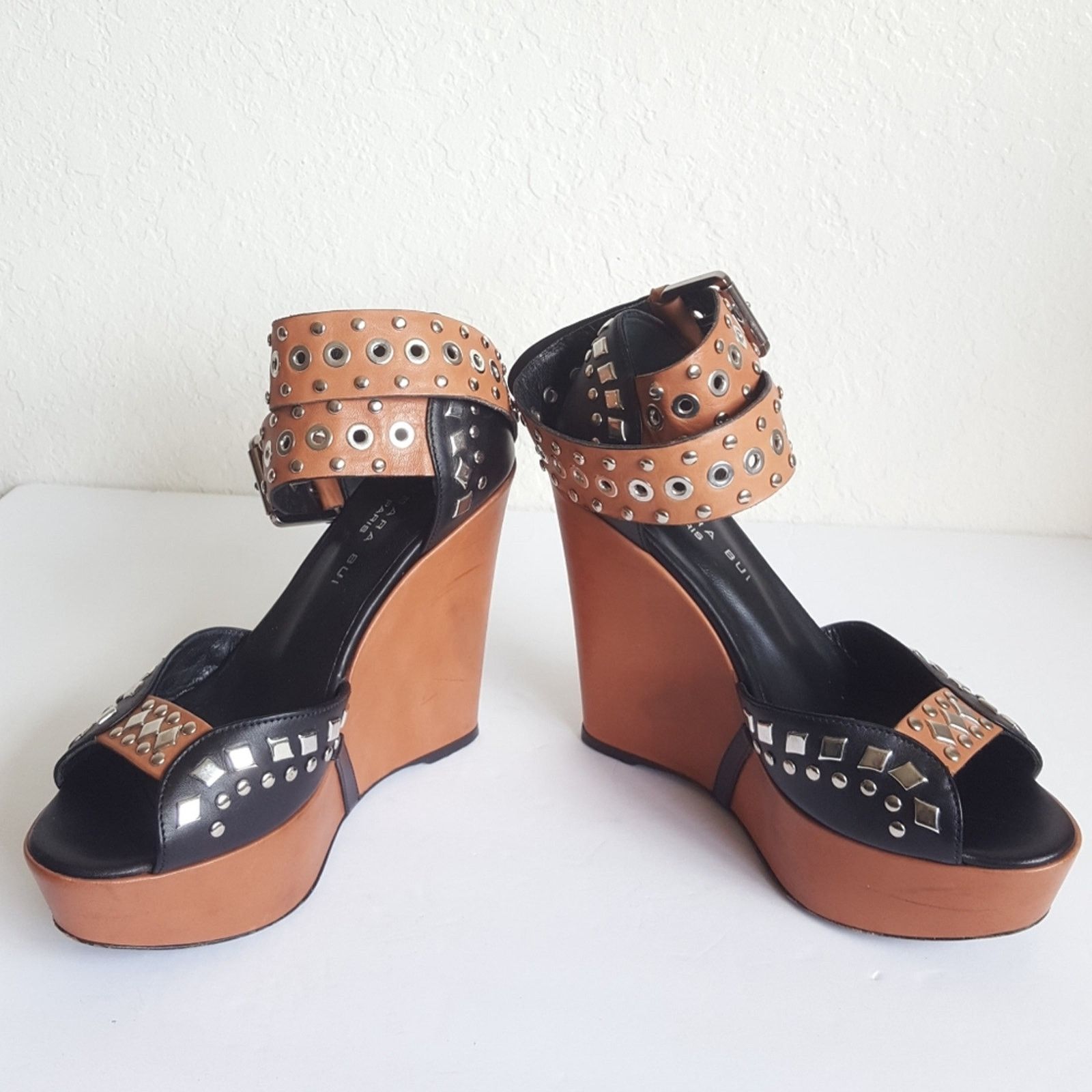 Barbara Bui Barbara Bui Paris Studded Ankle Strap Wedge Platform Leather Size US 6 / IT 36 - 7 Thumbnail