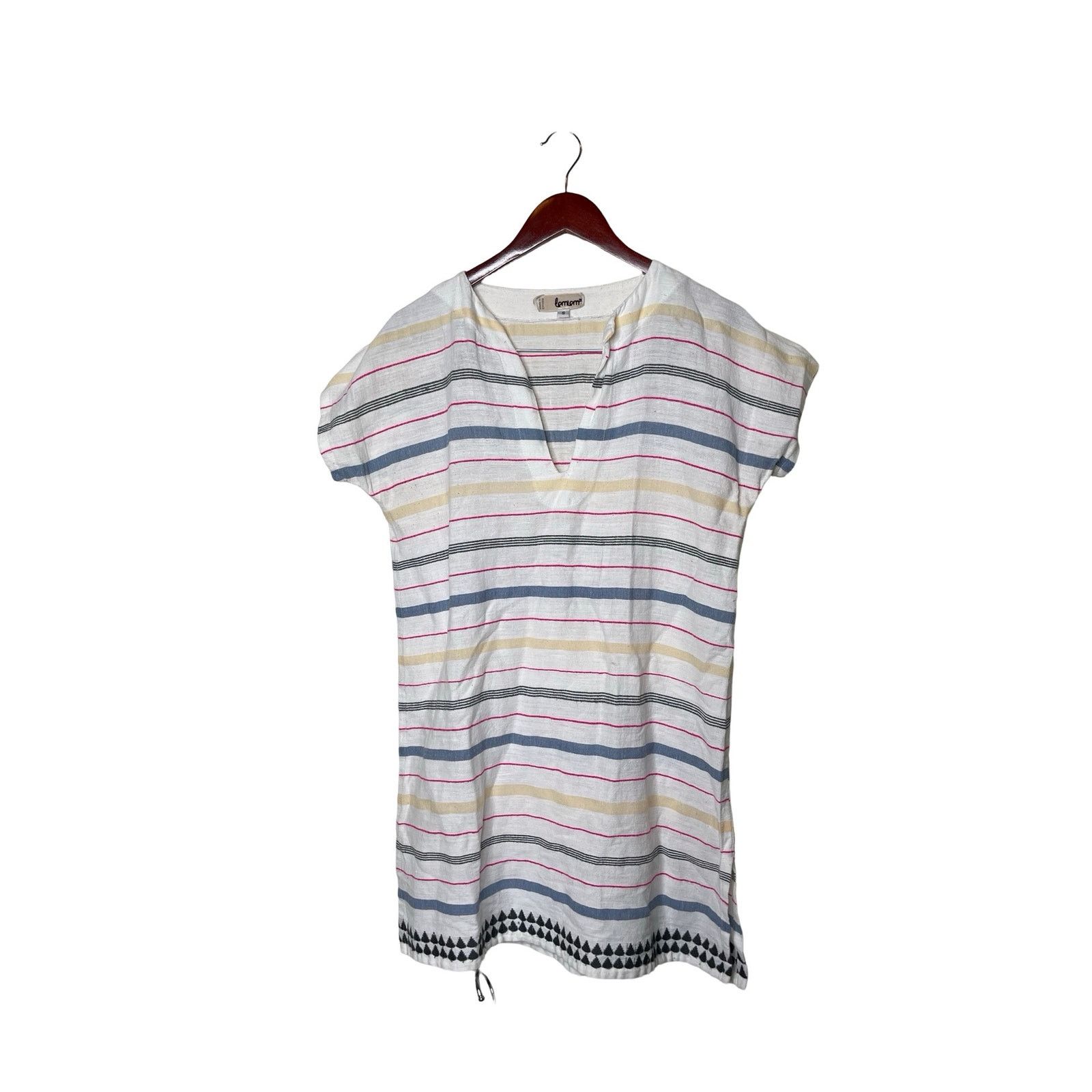 lemlem Lemlem Lelaga Embroidered Split Neck Striped Tunic Mini Dres Size S / US 4 / IT 40 - 1 Thumbnail