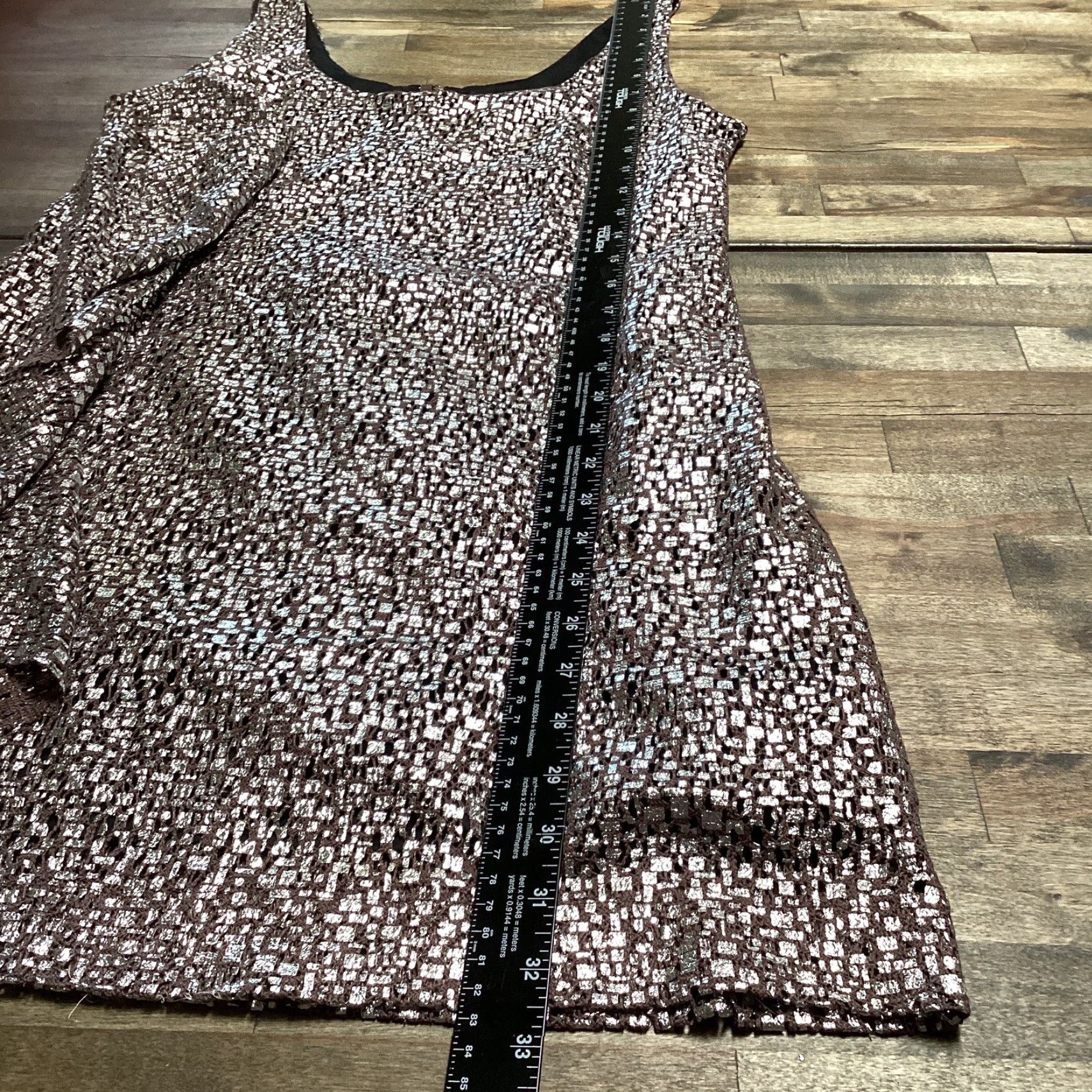 Guess GUESS Los Angeles Mini Dress Sleeveless Party Cocktail Sheath Mini Dress Brown Silver Ruffle Back Zip Juniors 9 Womens Size M / US 6-8 / IT 42-44 - 6 Thumbnail