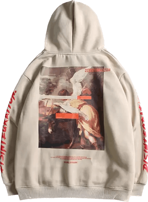 image of Vintage "renaissance" Beige Hoodie Hooded Sweatshirt, Men's (Size Medium)
