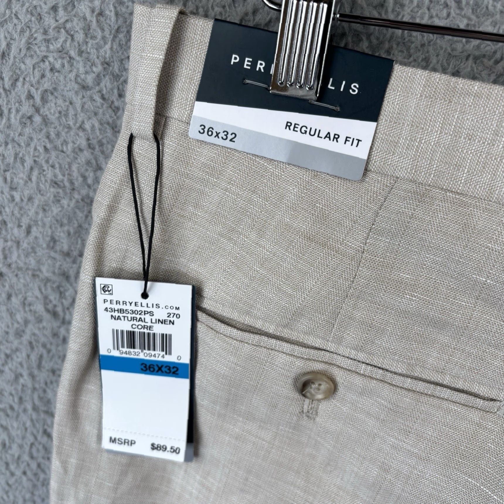 Perry Ellis Perry Ellis Linen Blend Dress Pants Men 36x32 Tan Regular Fit Slacks Size US 36 / EU 52 - 5 Thumbnail