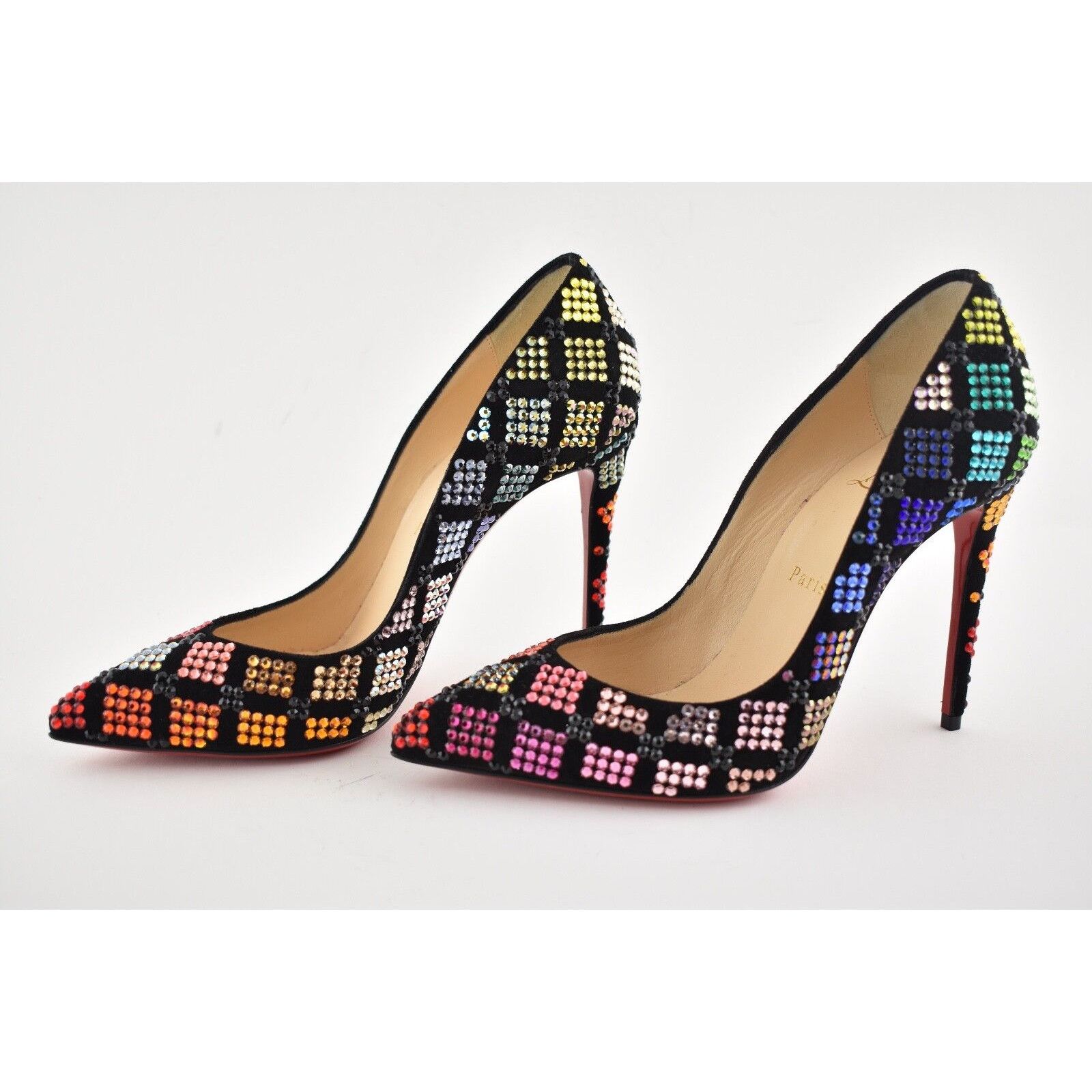 Christian Louboutin Arletta 100 Black Suede Red Strass Pigalle Heel Pump 36.5 Size US 6.5 / IT 36.5 - 10 Thumbnail