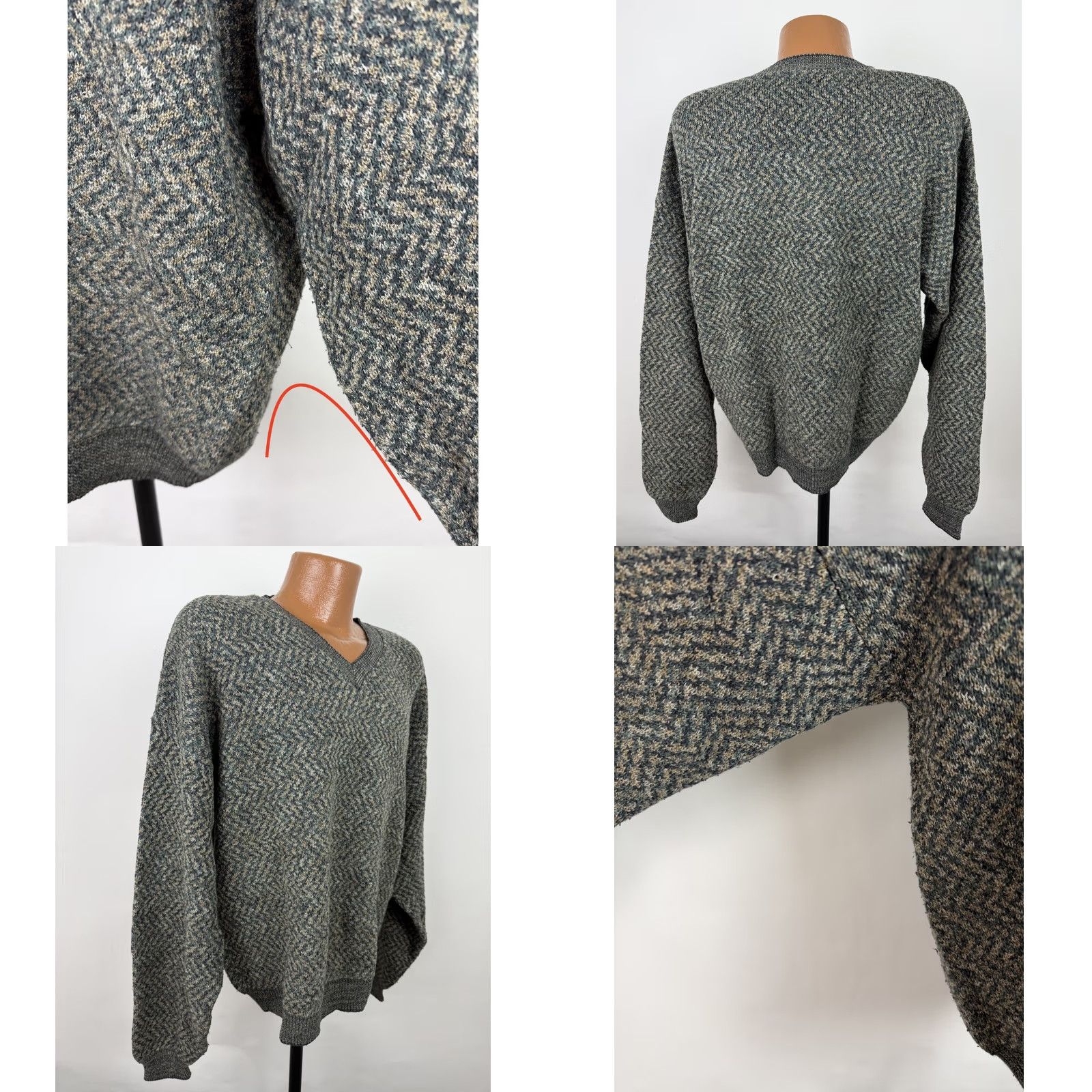 Olive VINTAGE TSR USA Mens XL Chevron Stripe V-Neck Pullover Sweater Size US XL / EU 56 / 4 - 8 Thumbnail