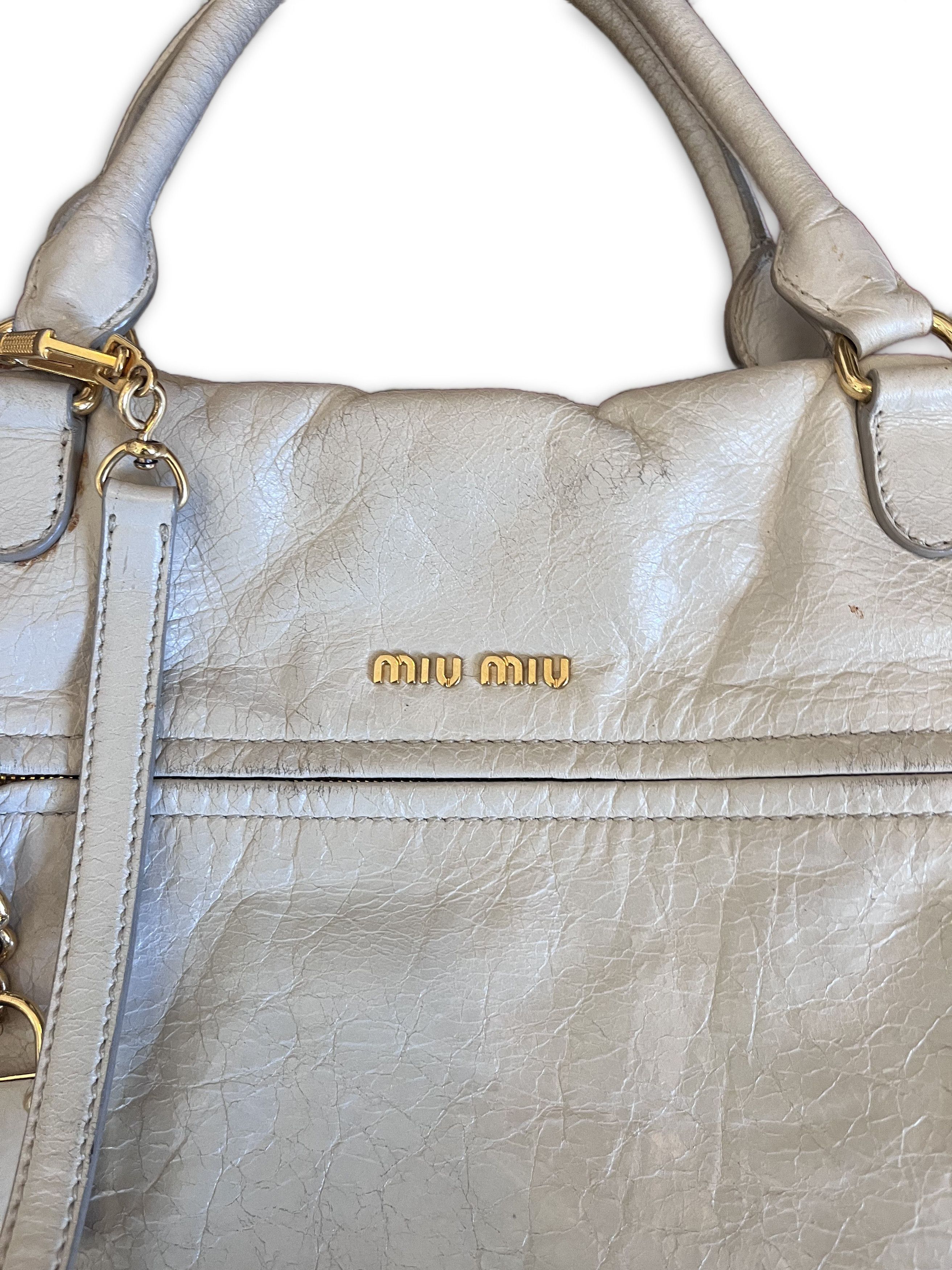 Miu Miu Miu Miu - Crinkled Leather Cream Gold-Tone HW Preloved Size ONE SIZE - 3 Thumbnail