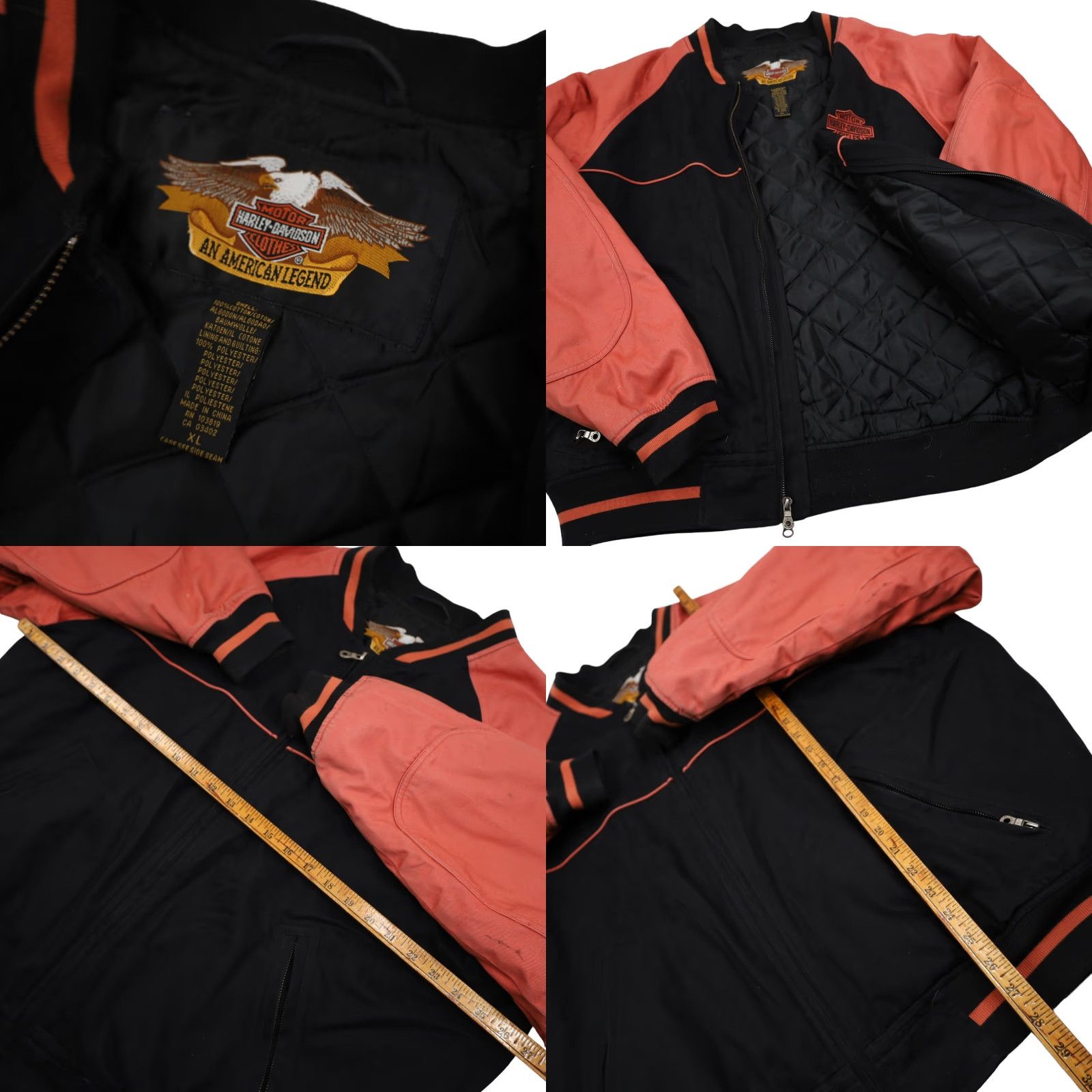 Harley Davidson VINTAGE Harley-Davidson Mens XL Spellout Quilted Bomber Jacket Black Size US XL / EU 56 / 4 - 8 Thumbnail