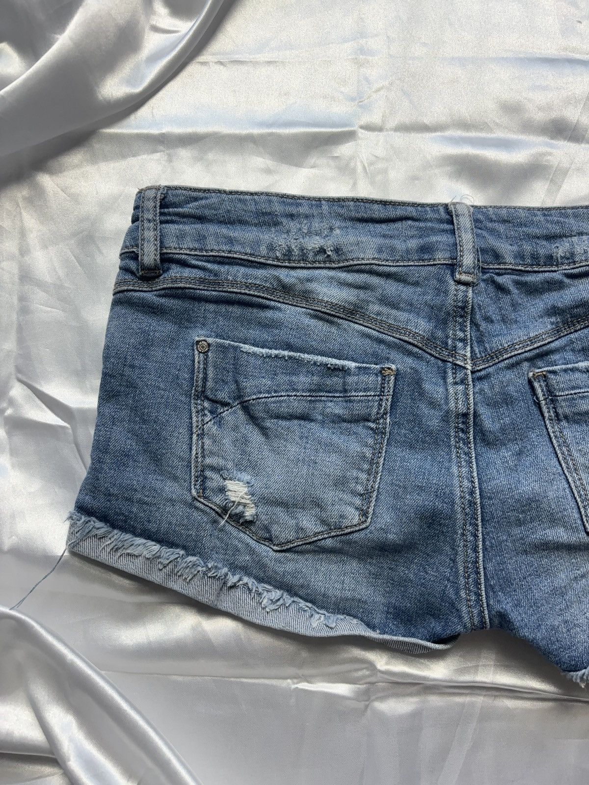 Japanese Brand × Vintage Micro sexy mini denim vintage distressed shorts Size 29" - 5 Thumbnail