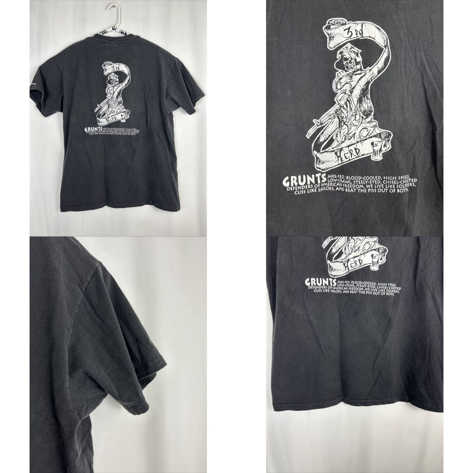 Hanes Mens XL Short Sleeve Black 3rd Herd Grunts T Shirt Reaper A 1/3 Hanes XL Black Short Sleeve T-Shirt Mens Size US XL / EU 56 / 4 - 8 Thumbnail