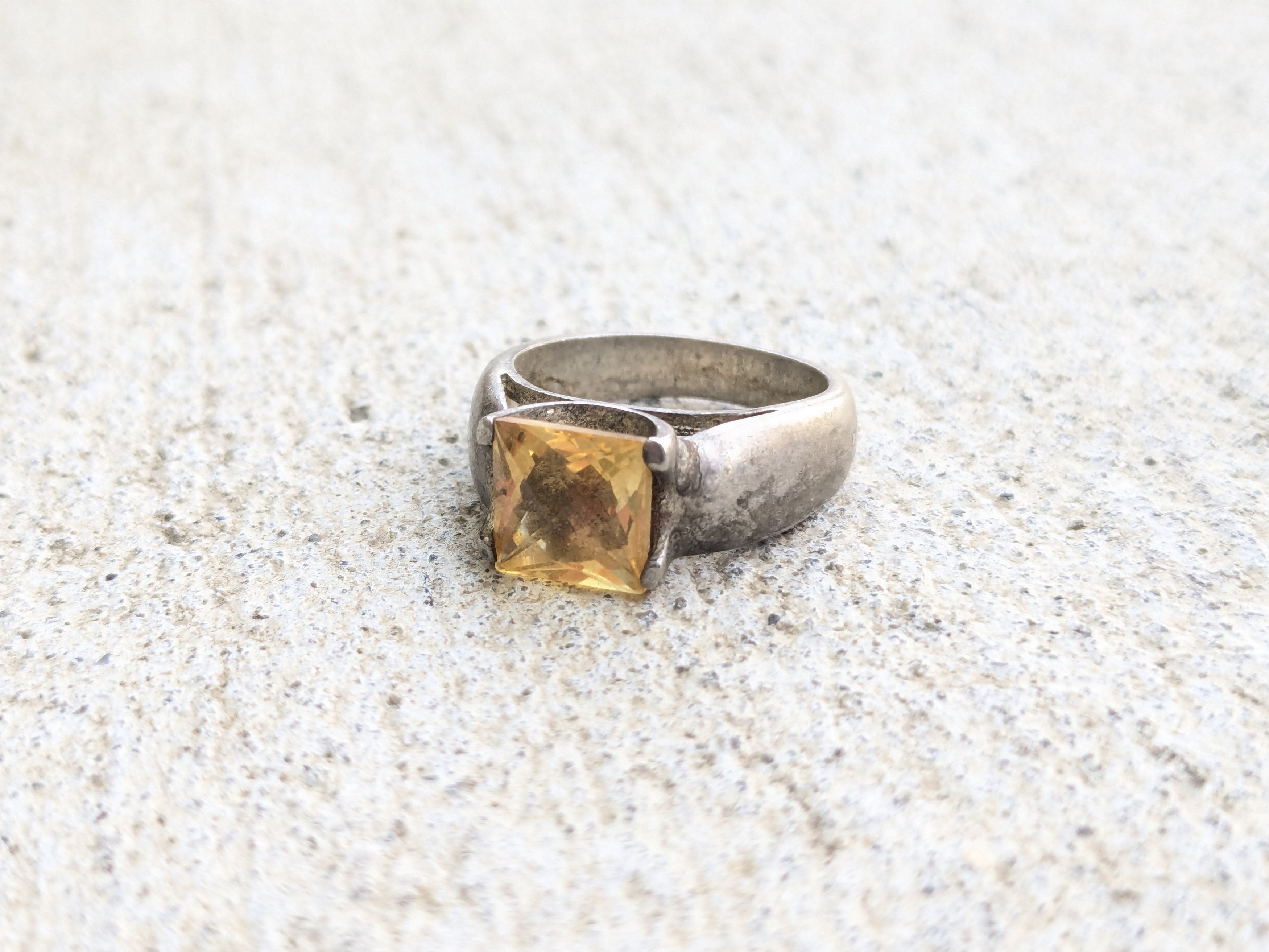 Jewelry Sterling Silver Ring Yellow Citrine Square Faceted 6 Band Size ONE SIZE - 4 Thumbnail