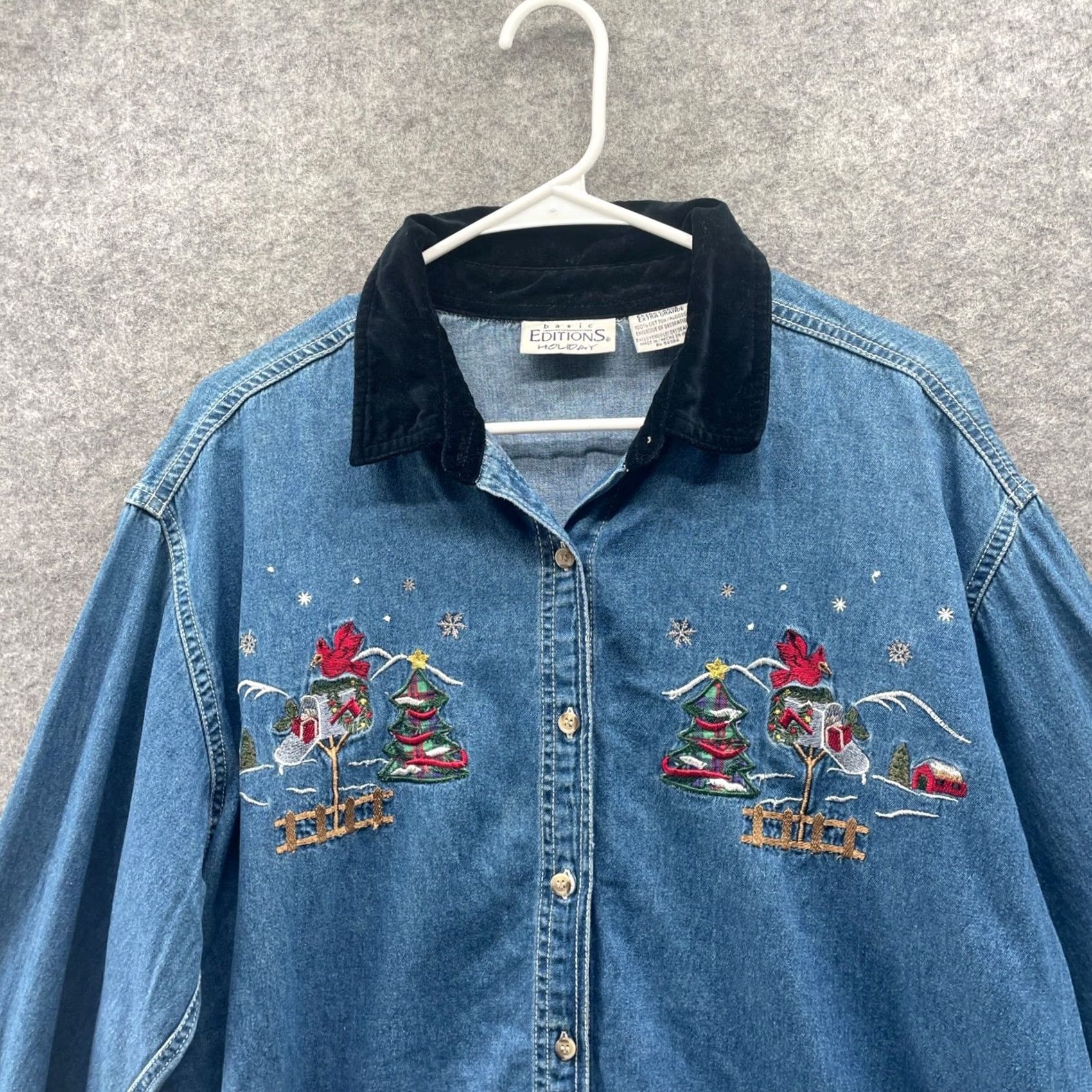 Basic Editions VINTAGE Basic Editions Holiday Christmas Embroidered Denim Shirt Jacket Womens XL Size XL / US 12-14 / IT 48-50 - 3 Thumbnail