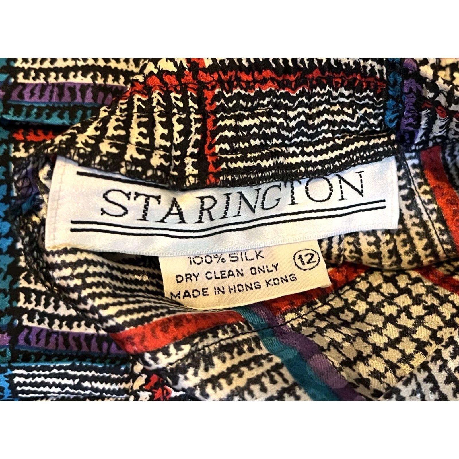 Vintage VINTAGE Starington Silk Blouse Skirt Scarf Set Women’s 12 Plaid Grey Blue 80s Size 4XL / US 24-26 - 6 Thumbnail
