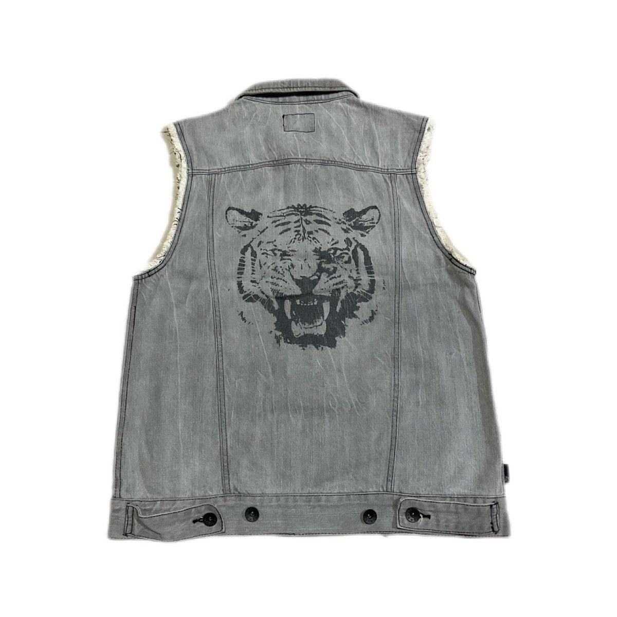 Hysteric Glamour × Japanese Brand × Seditionaries 🔥Sick Y2K Rude Frayed Denim Vest Tiger Printed Size US M / EU 48-50 / 2 - 1 Thumbnail