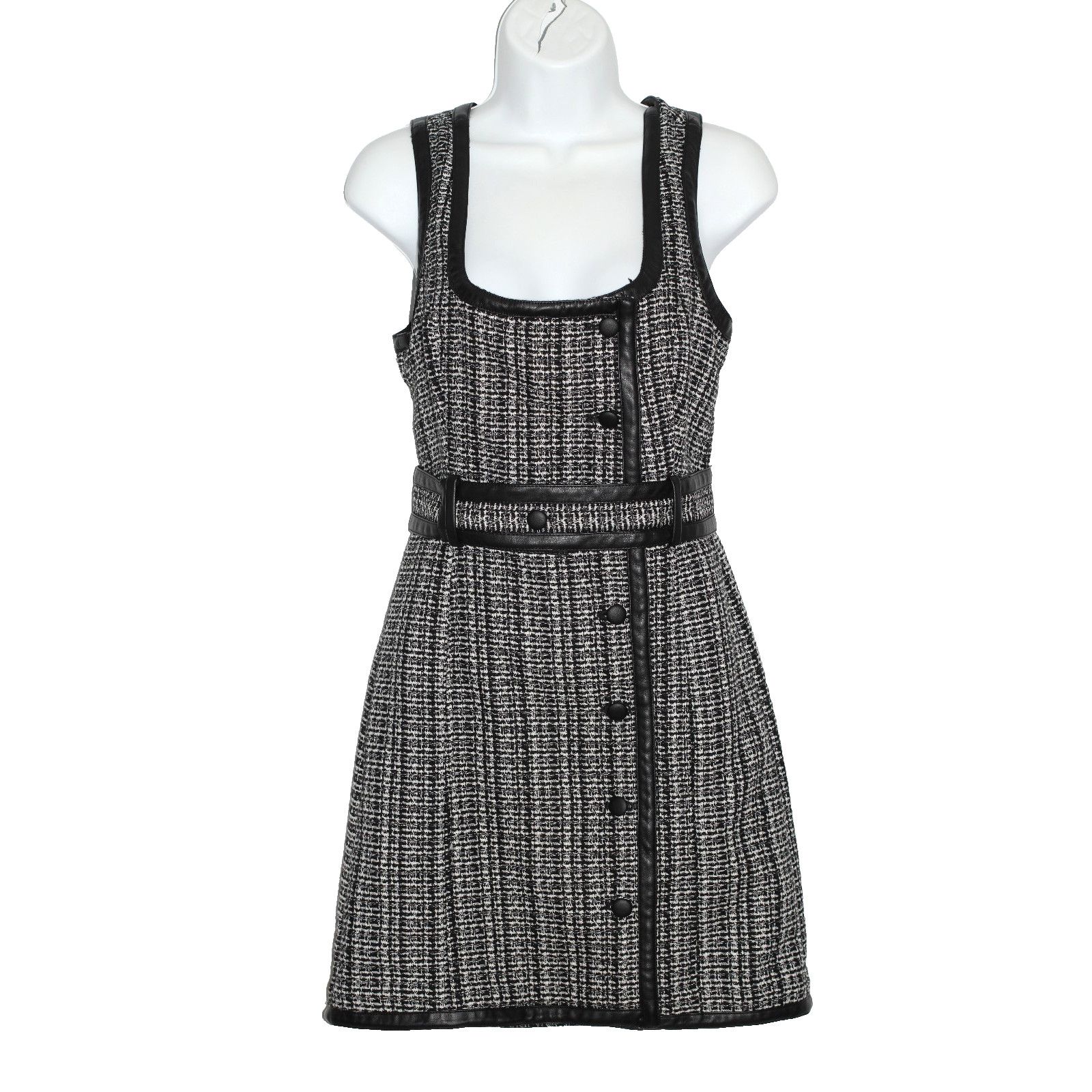 Anthropologie ANTHROPOLOGIE Maeve Tweed Faux Leather Trm Mini Dress 2 $170 Size XS / US 0-2 / IT 36-38 - 2 Thumbnail