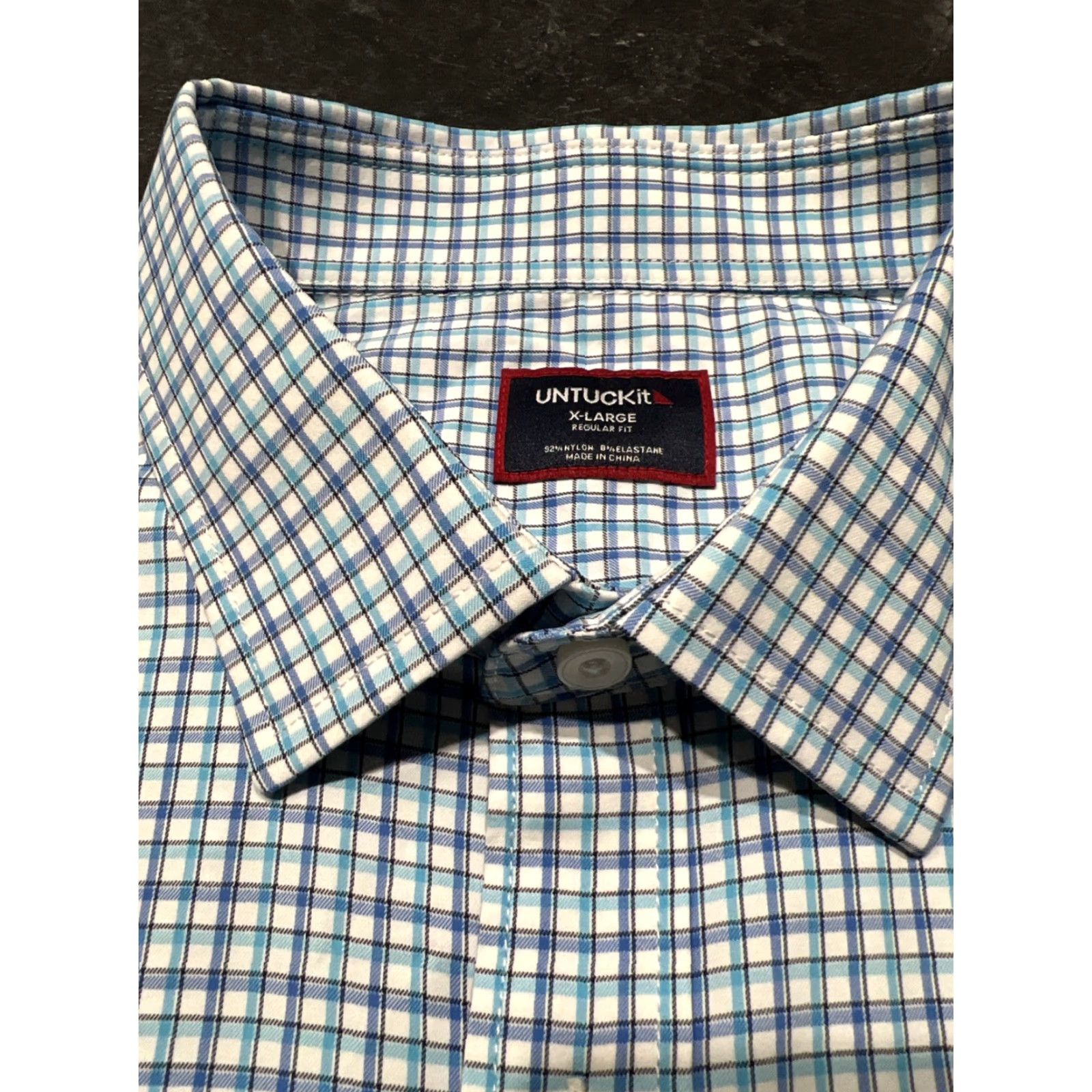 UNTUCKit UNTUCKit Shirt Button-Up Nylon Plaid Performance Mens XL Long Sleeve Blue Size US XL / EU 56 / 4 - 7 Thumbnail