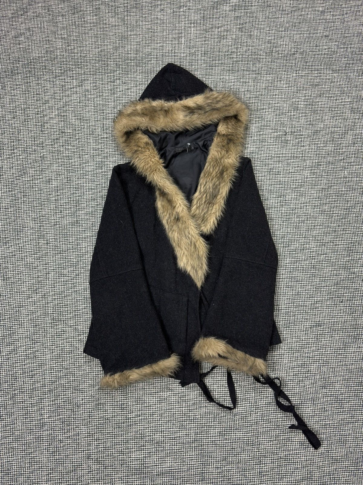 Faux fur avant garde wool jacket japan style harajuku vtg