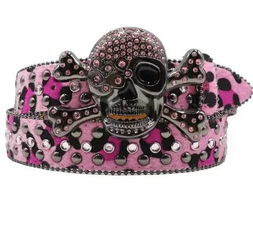 Other Atsuko x Misao Leopard skull Hot Rhinestone PU Leather Belt Size ONE SIZE - 1 Thumbnail