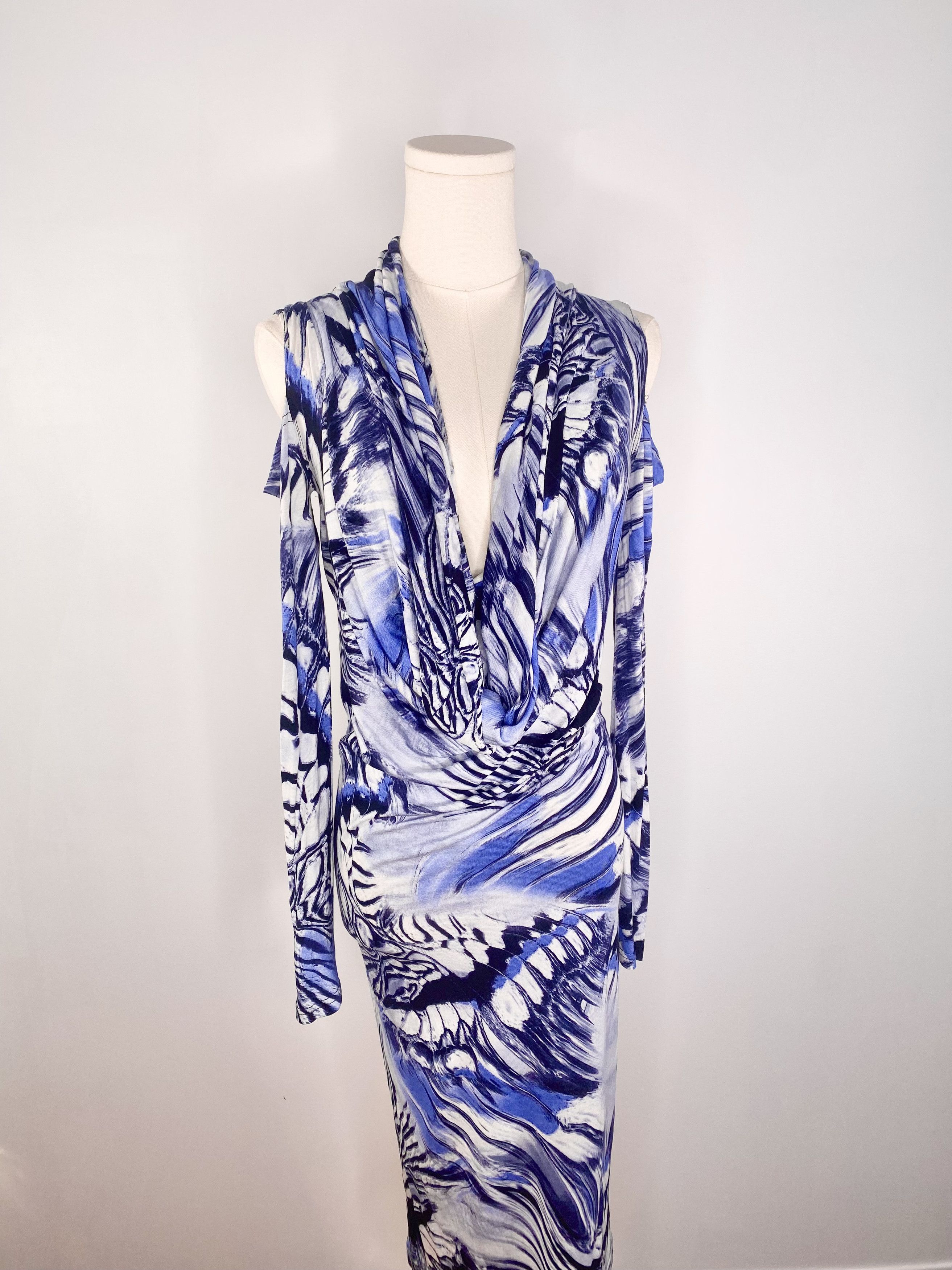 Jean Paul Gaultier Jean Paul Gaultier - Blue Psychedelic Marble Cowl Neck Dress Size M / US 6-8 / IT 42-44 - 4 Thumbnail