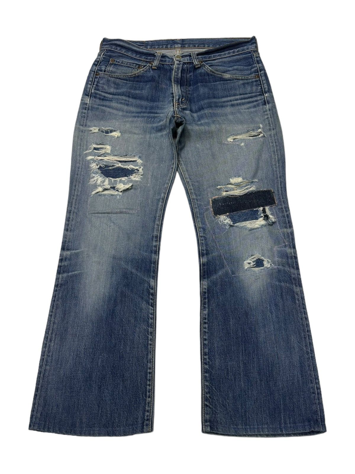 image of Avant Garde x Levis Vintage Levis 517 Patchwork Distress Flare Jeans in Blue, Men's (Size 32)