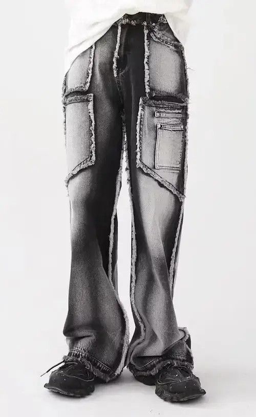 Fashion retro punk distressed denim jeans