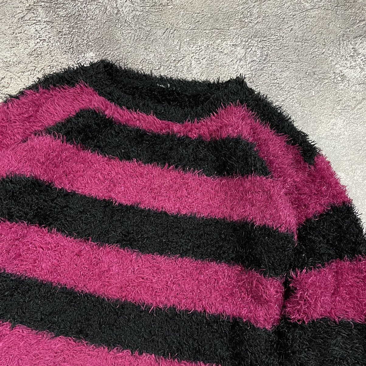 Vintage Vintage 90s Striped Fuzzy Sweater Pink Black Grunge Boxy XS Size XS / US 0-2 / IT 36-38 - 4 Thumbnail
