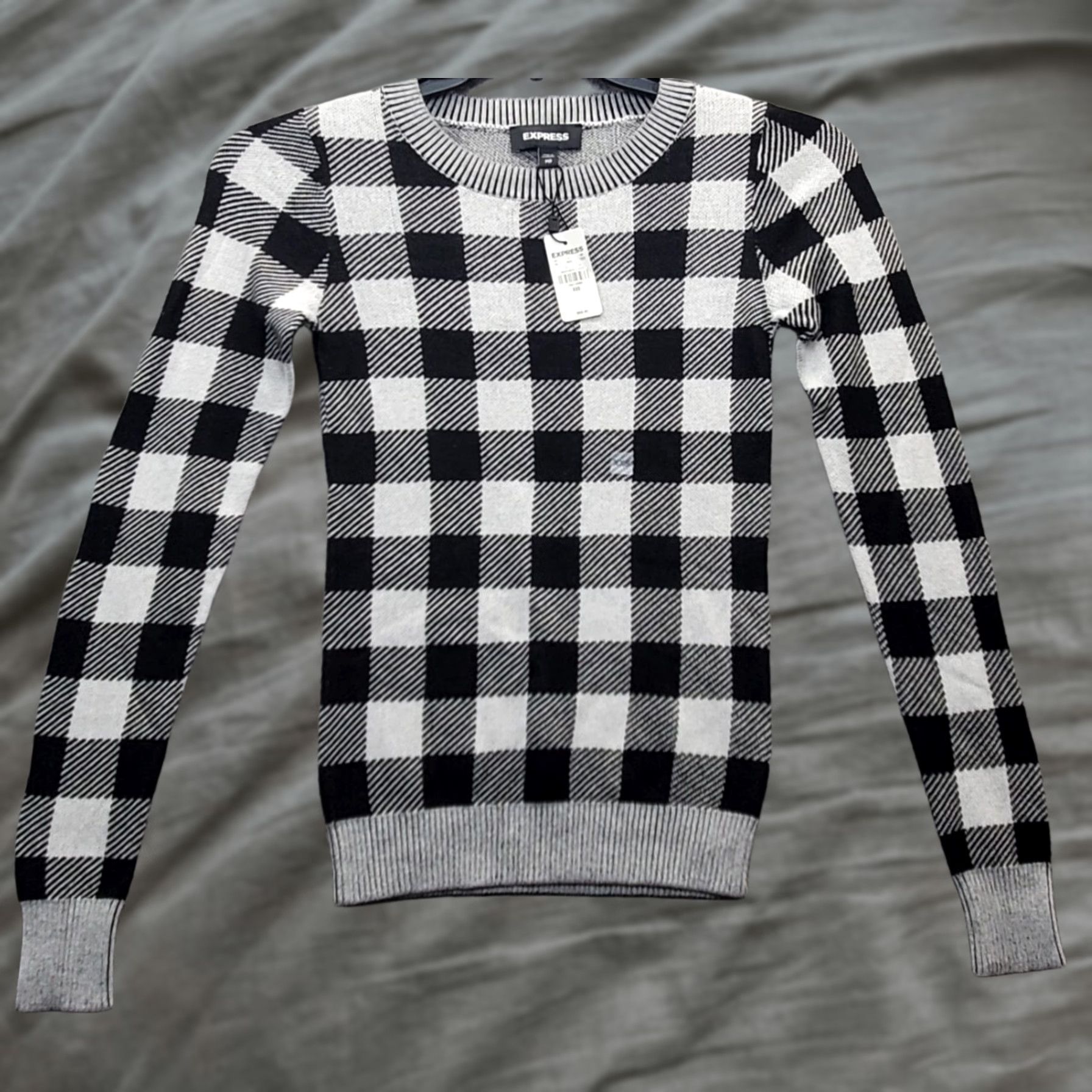 Express Express Sweater Women 2XS Multicolor Check Knit Raglan Sleeve Crew Neck Pullover Woman Size 2XS Size XXS / US 00 / IT 34 - 1 Thumbnail